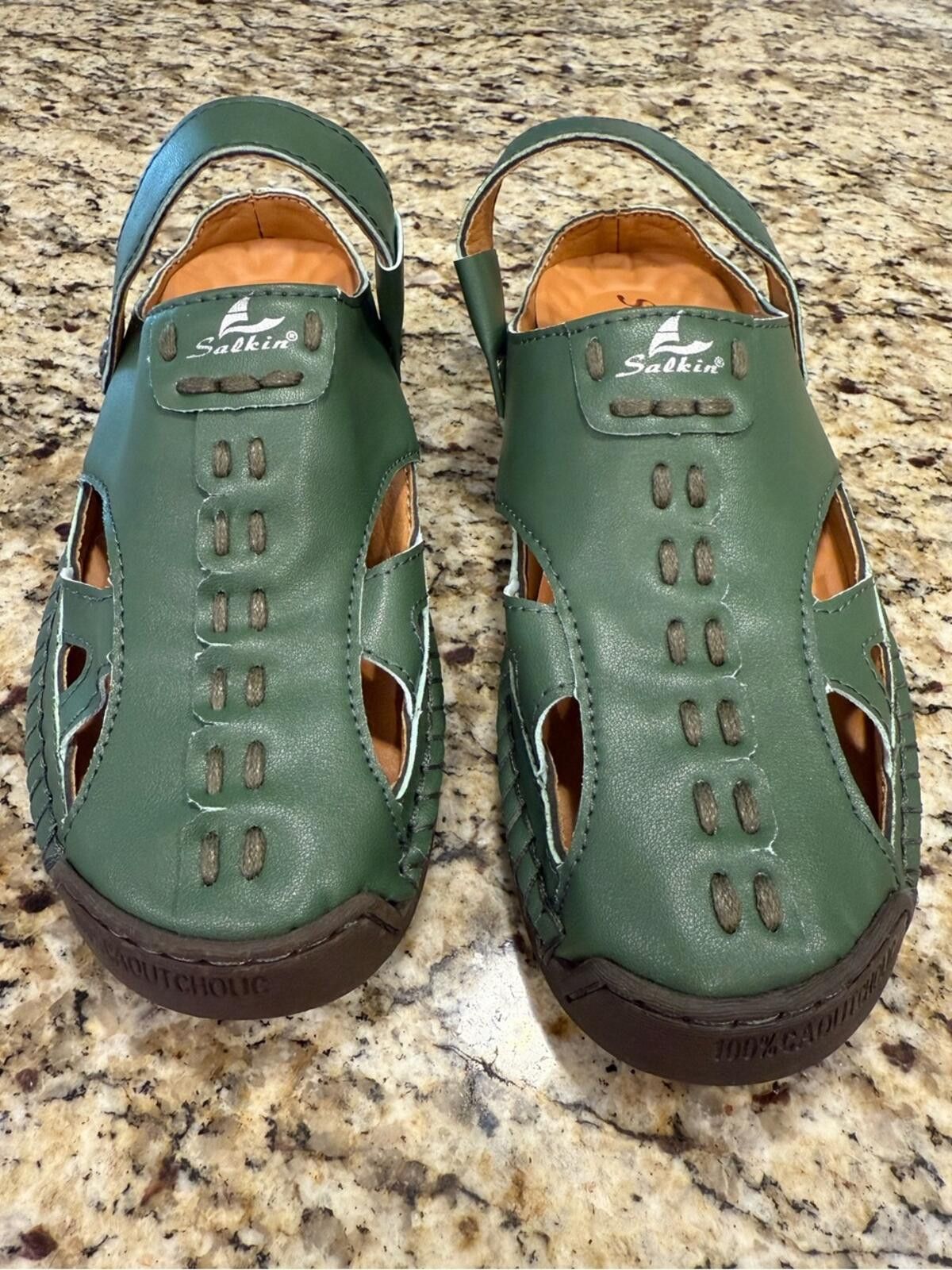 Other Salkin leather green slip on comfort shoe sling back SZ 39 Size US 7.5 / IT 37.5 - 1 Thumbnail