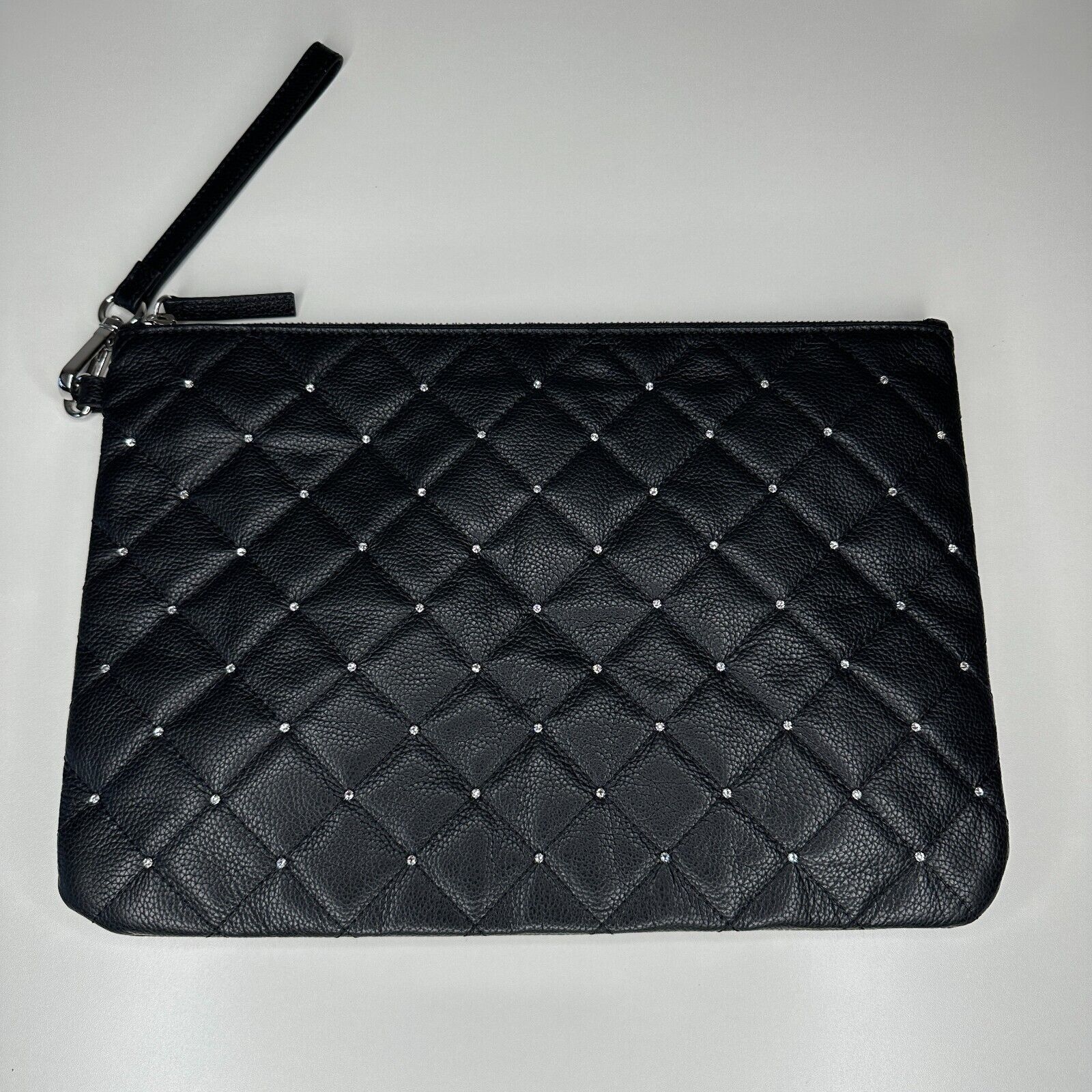 Swarovski Swarovski Black Quilted Leather & Crystals Zip Close Clutch Size ONE SIZE - 12 Thumbnail