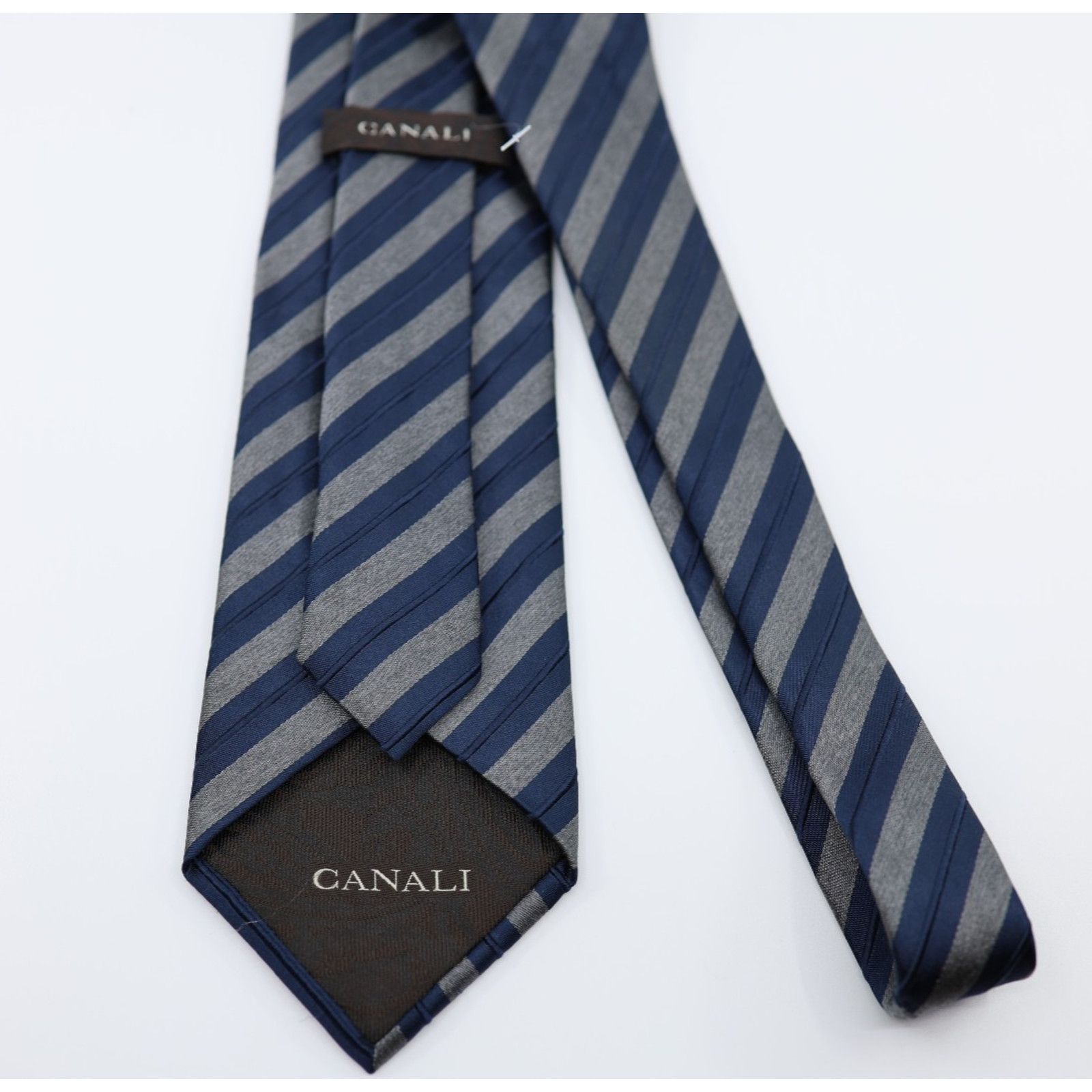 Canali A3 New NWoT CANALI Striped Navy Blue Gray 100% Silk Tie $195 Size ONE SIZE - 3 Thumbnail