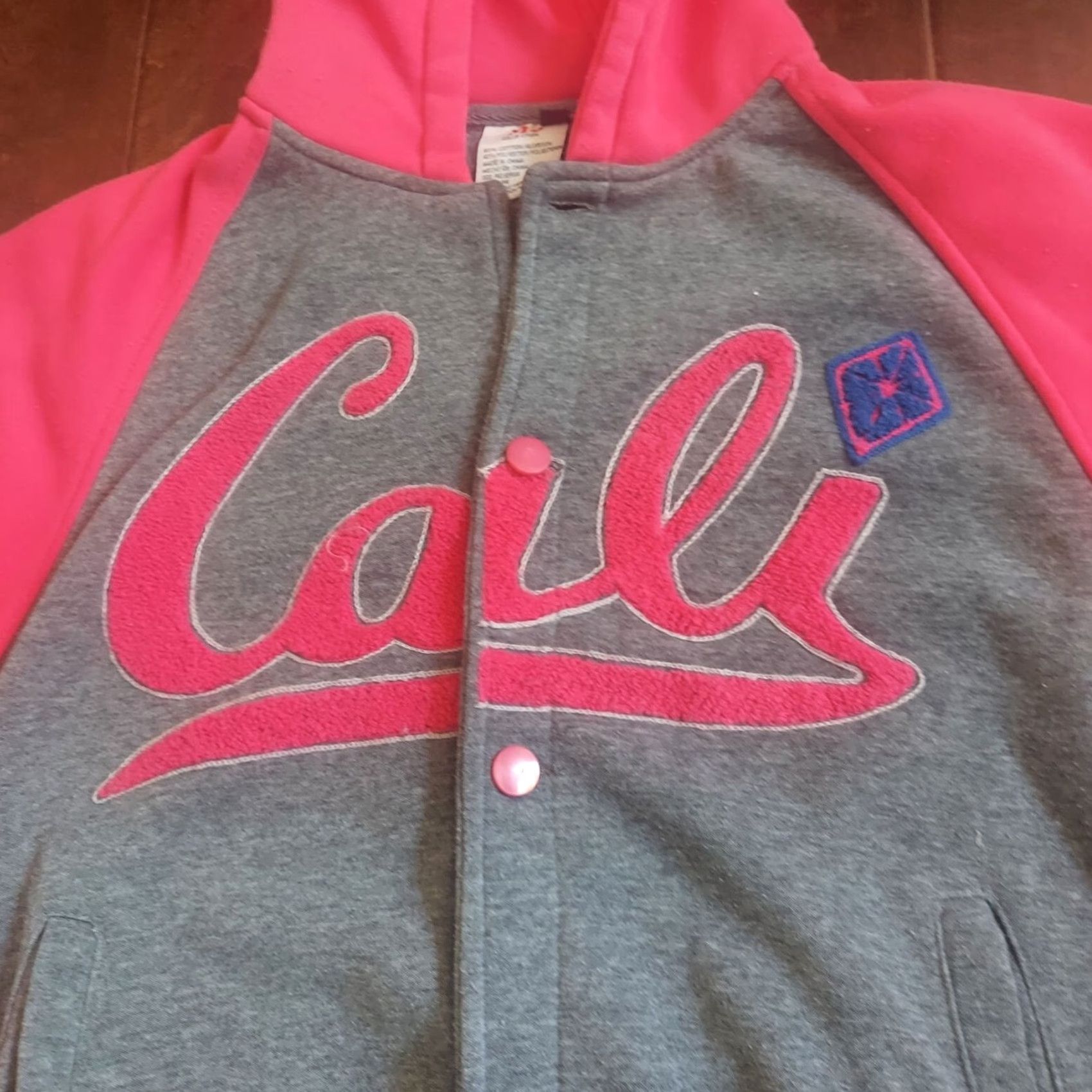 Vintage VINTAGE MJ Collection Women's Varsity Jacket Hoodie Long Zip 14 Pink Gray 90s School Size XL / US 12-14 / IT 48-50 - 3 Thumbnail