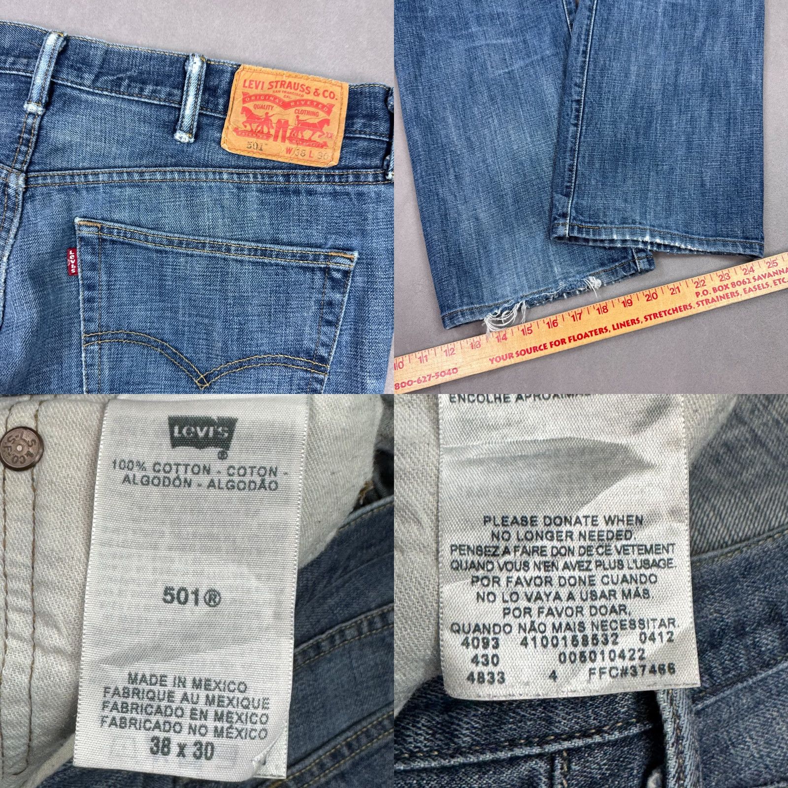 Levi's VINTAGE Levis 501 Jeans Men Blue Button Fly Denim Pants Thrashed Faded Washed Out 501 Series Regular 38x30 Mens Jeans Size US 38 / EU 54 - 8 Thumbnail