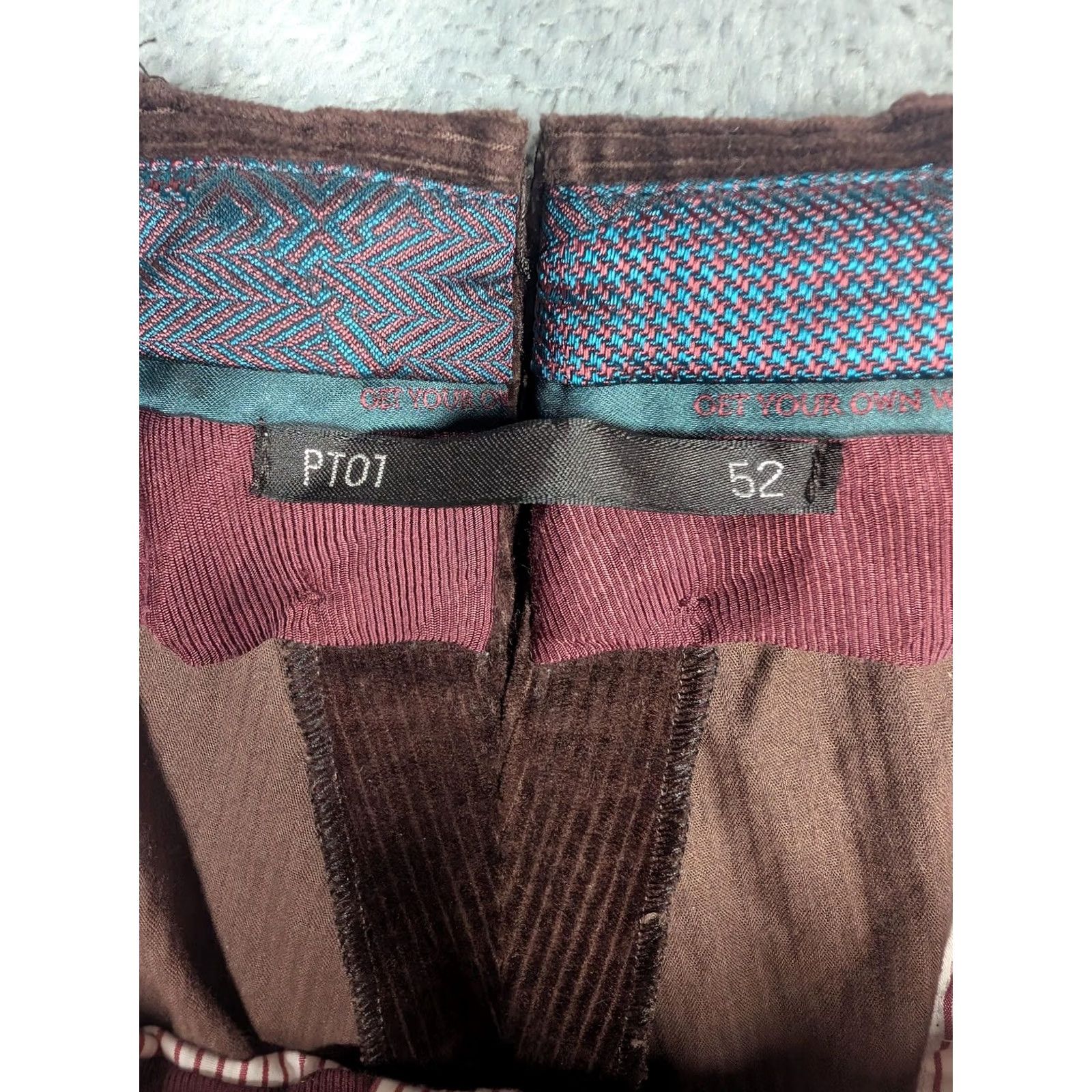 Vintage PT01 Corduroy Pants Mens 34 Regular Brown Flat Front Straight Leg Cuffed Pockets Zip Button Leather? No label Size US 34 / EU 50 - 6 Thumbnail