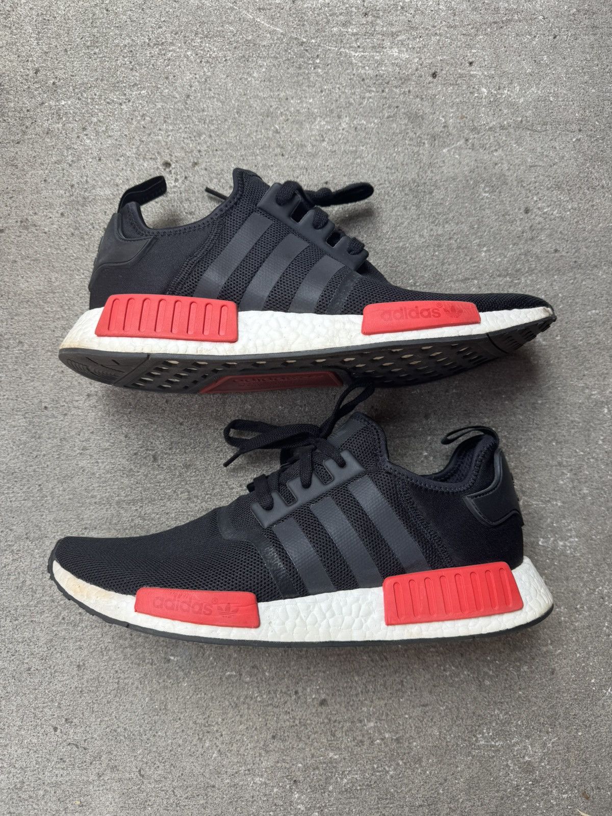ADIDAS NMD R1 BLACK RED BRED SIZE 14