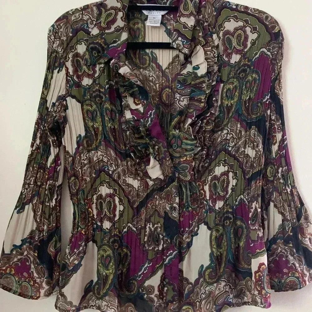 Designer Bohemian Style Ruffled Blouse Size L / US 10 / IT 46 - 2 Thumbnail