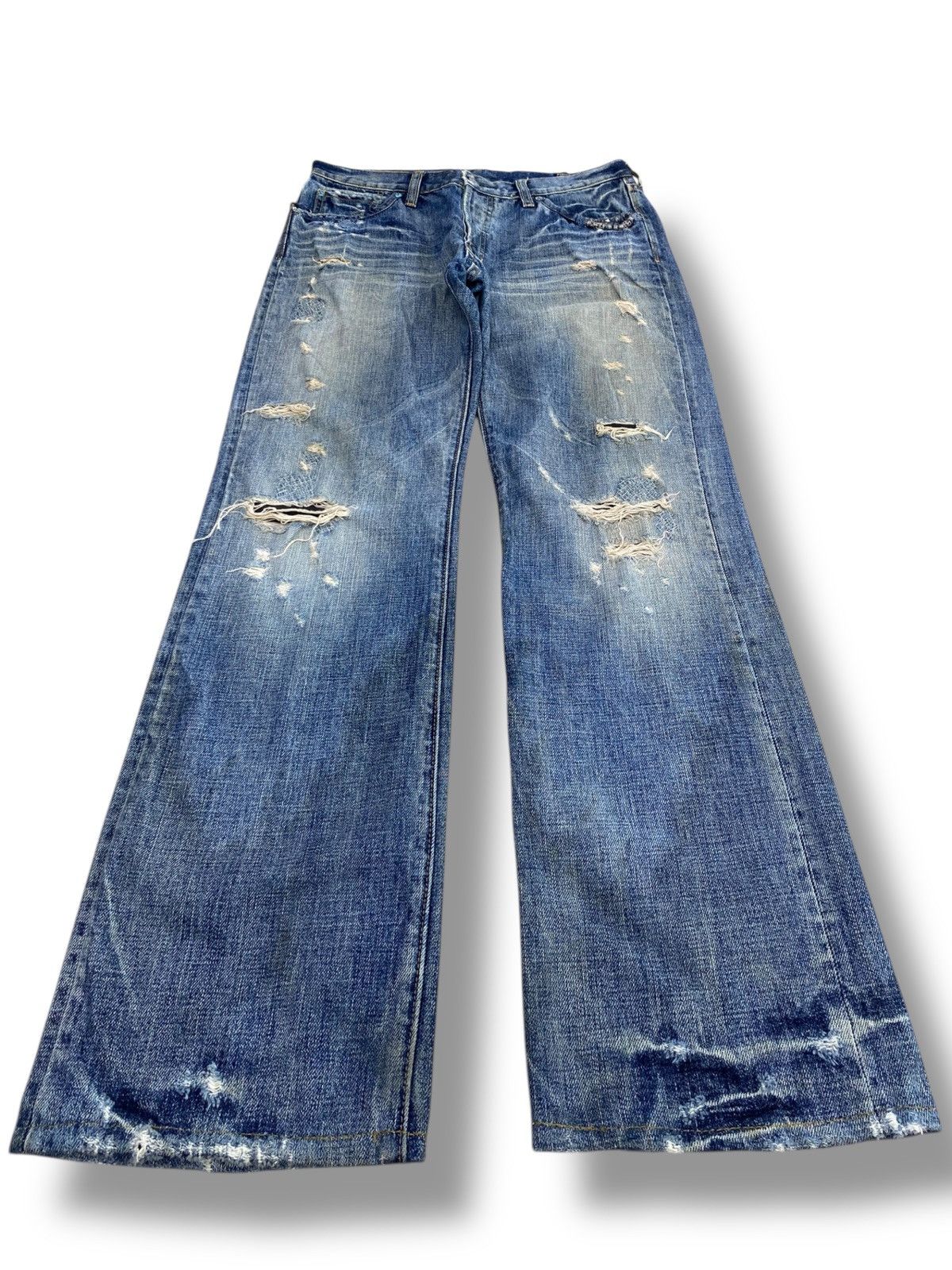 Other Japanese Brand Acid Blue Wash Style Distressed Jeans Size US 32 / EU 48 - 1 Thumbnail