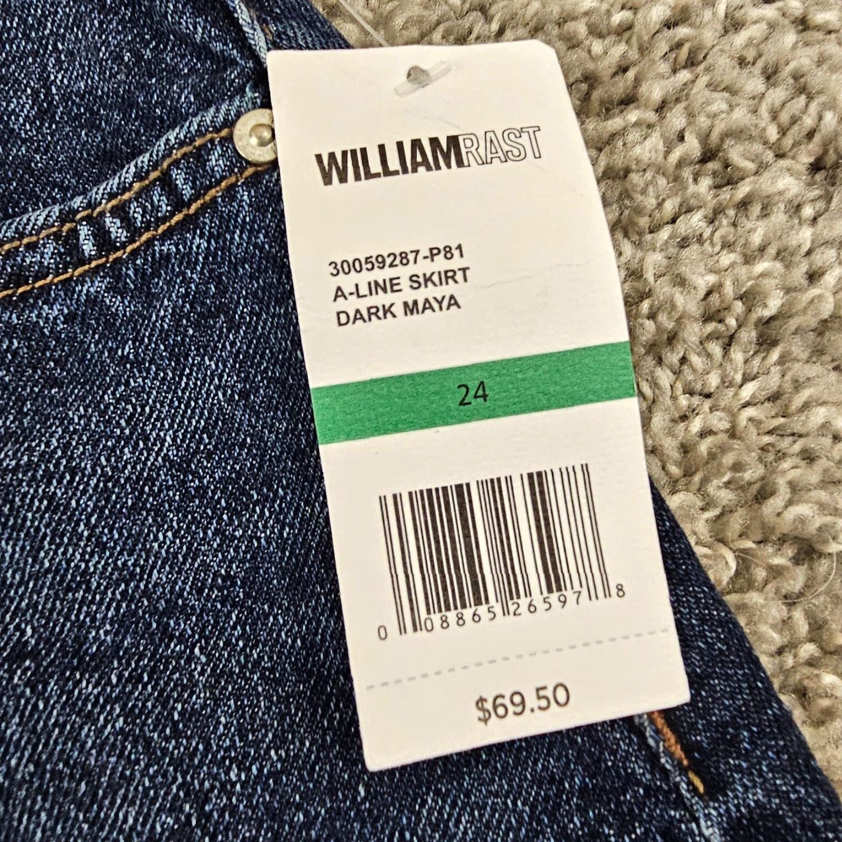 Vintage WILLIAM RAST Denim Skirt Girls Junior 24 Blue A-Line Stretch Short High Rise Size 42" / US 20 - 3 Thumbnail