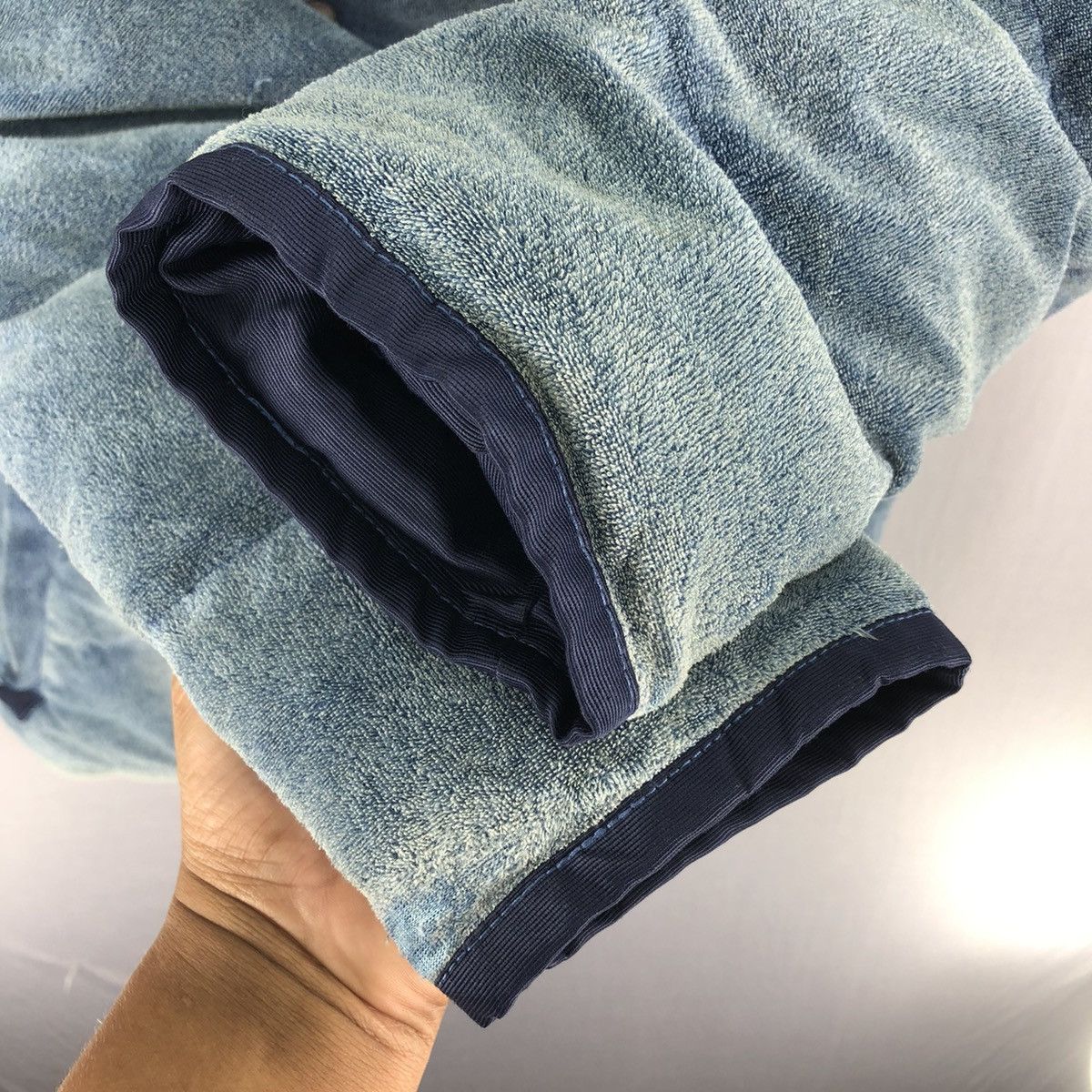 Japanese Brand Puffer Jacket Thrashed Fade Blue Indigo by Bayflow Size US M / EU 48-50 / 2 - 14 Thumbnail