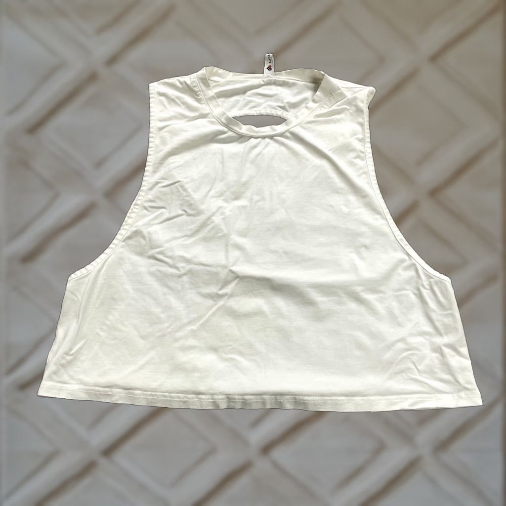Vintage VINTAGE Laslulu Tank Top Womens Large White Sleeveless Cropped Casual Summer Muscular Basic Comfort Size L / US 10 / IT 46 - 1 Thumbnail