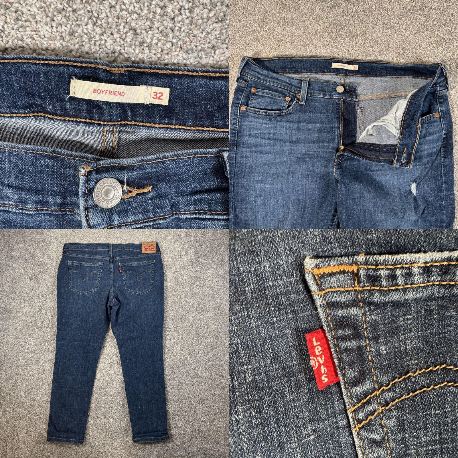 Levi's Levi's Boyfriend Jeans Womens 32 Blue Distressed Ripped Cropped Tapered Mid Rise Size 24" / US 00 / IT 34 - 8 Thumbnail