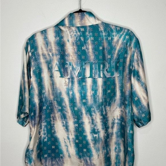 Amiri Amiri Bleached Paisley Logo Silk Camp Shirt Blue Aqua Men’s Size US S / EU 44-46 / 1 - 9 Thumbnail