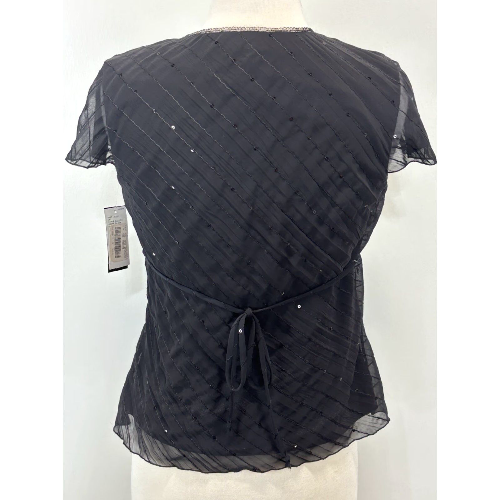 Vintage VINTAGE I.N. Studio Blouse Women Medium Black Sequin Goth Fairy Y2K Top Short Sleeve Adults Womens Size M / US 6-8 / IT 42-44 - 3 Thumbnail