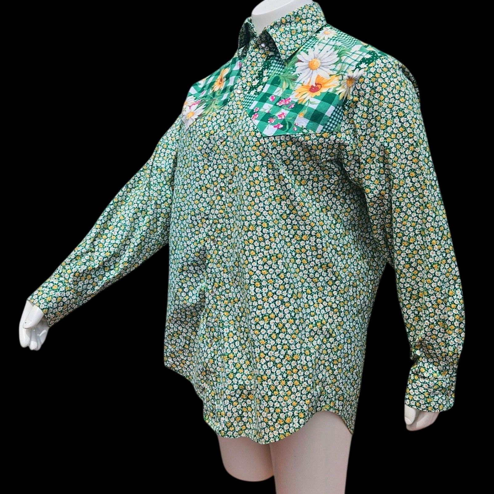 Handmade 70s 80s Handmade Western Snap Shirt Daisy Floral Patchwork C Size US L / EU 52-54 / 3 - 3 Thumbnail