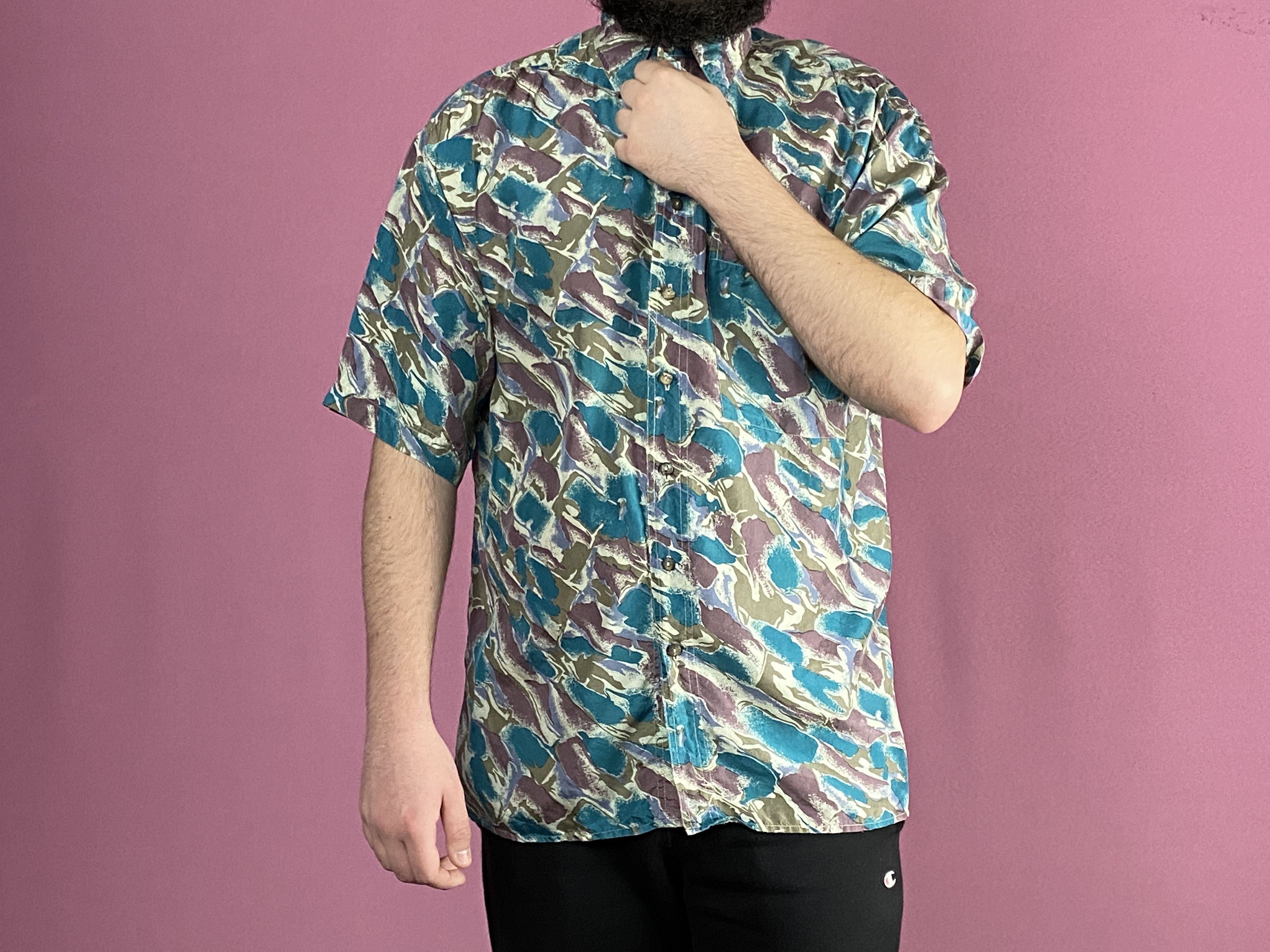 Vintage 90s Esco Vintage Men's Short Sleeve Silk Shirt - S Size US S / EU 44-46 / 1 - 4 Thumbnail