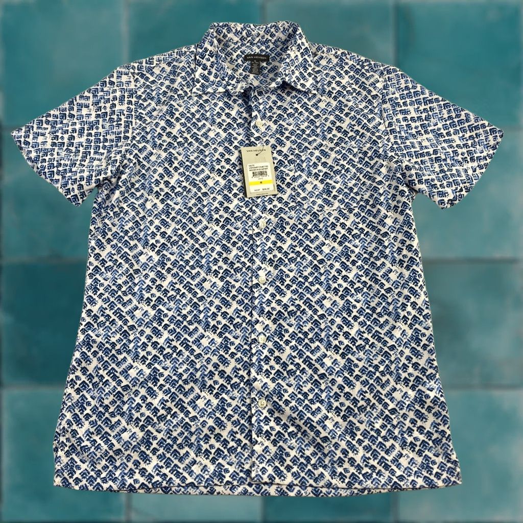 Van Heusen Van Heusen Weekend Camp Shirt Mens Medium White Geometric Regular Fit NWT Size US M / EU 48-50 / 2 - 1 Thumbnail