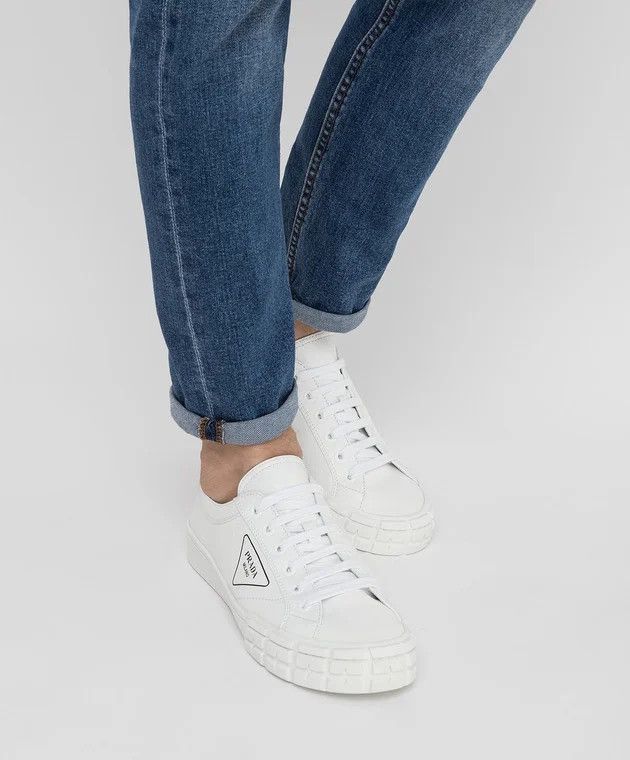 Prada Prada Cassetta Triangle Logo Low Top Sneakers White Leather Size US 11 / IT 41 - 4 Thumbnail