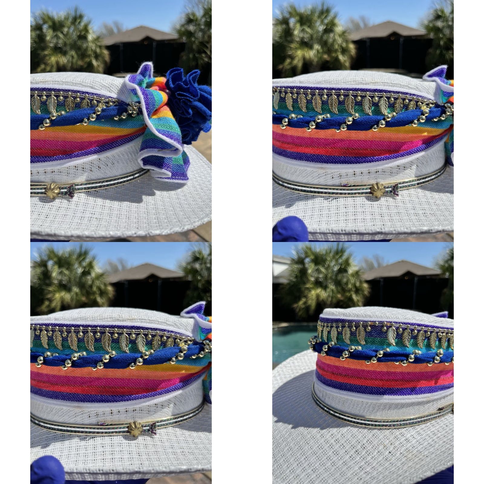 Vintage VINTAGE ARLOP Straw Hat Rainbow/gold Beaded Size 7 1/2 Mexico White Women Hat Size ONE SIZE - 9 Thumbnail