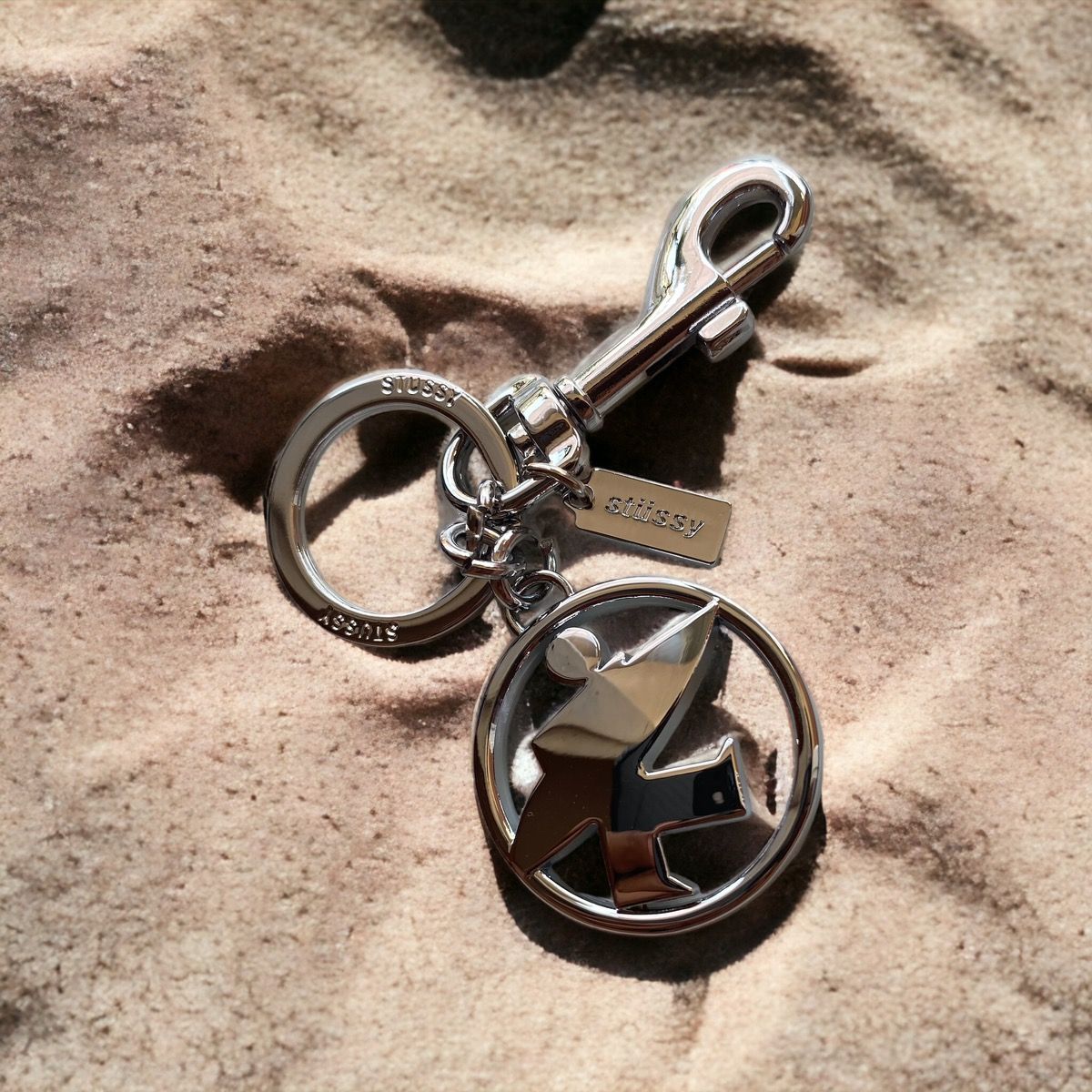 Pre-owned Stussy Surfman Keychain In Silver