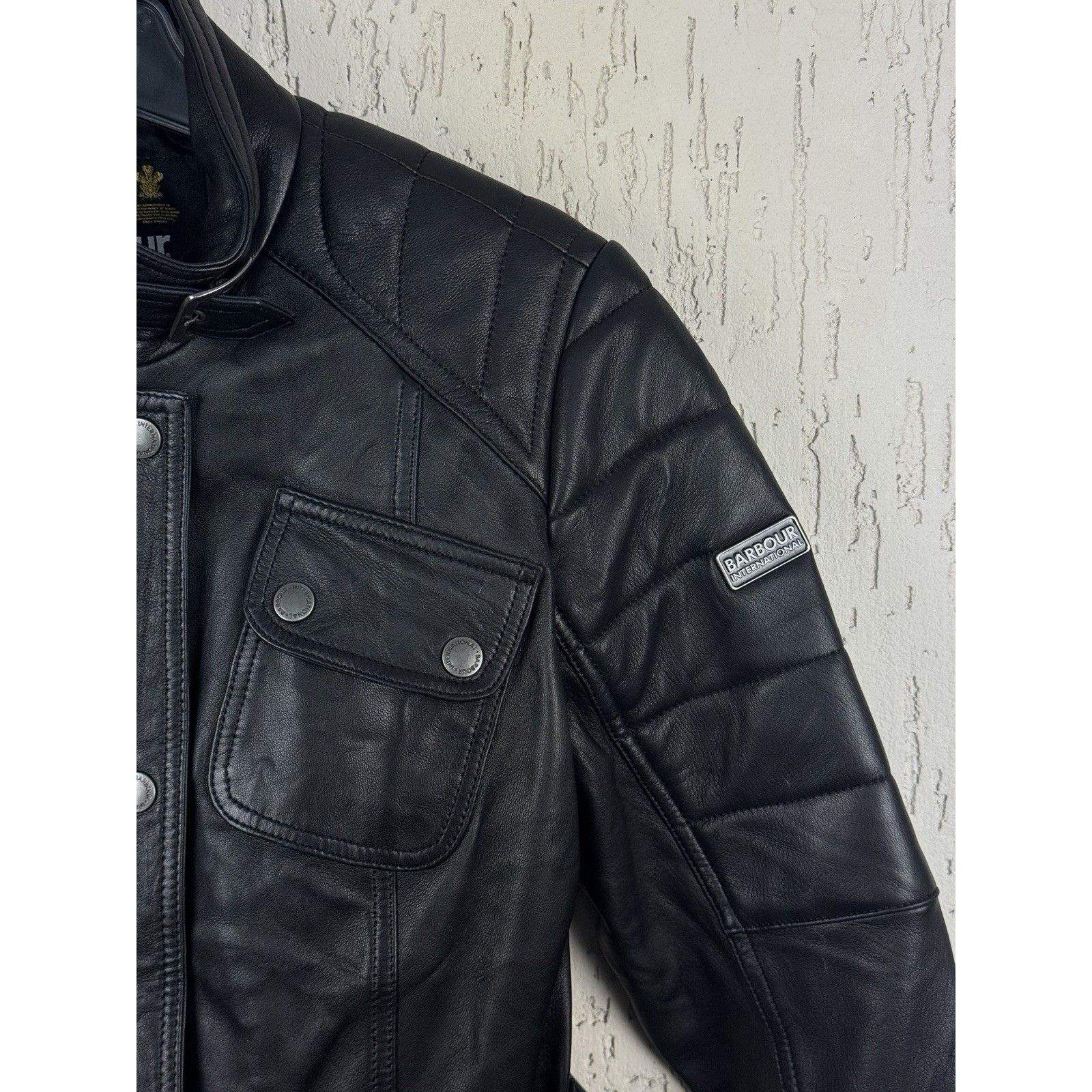 Barbour Barbour International Woman Leather Jacket Biker Belted Blac Size M / US 6-8 / IT 42-44 - 4 Thumbnail