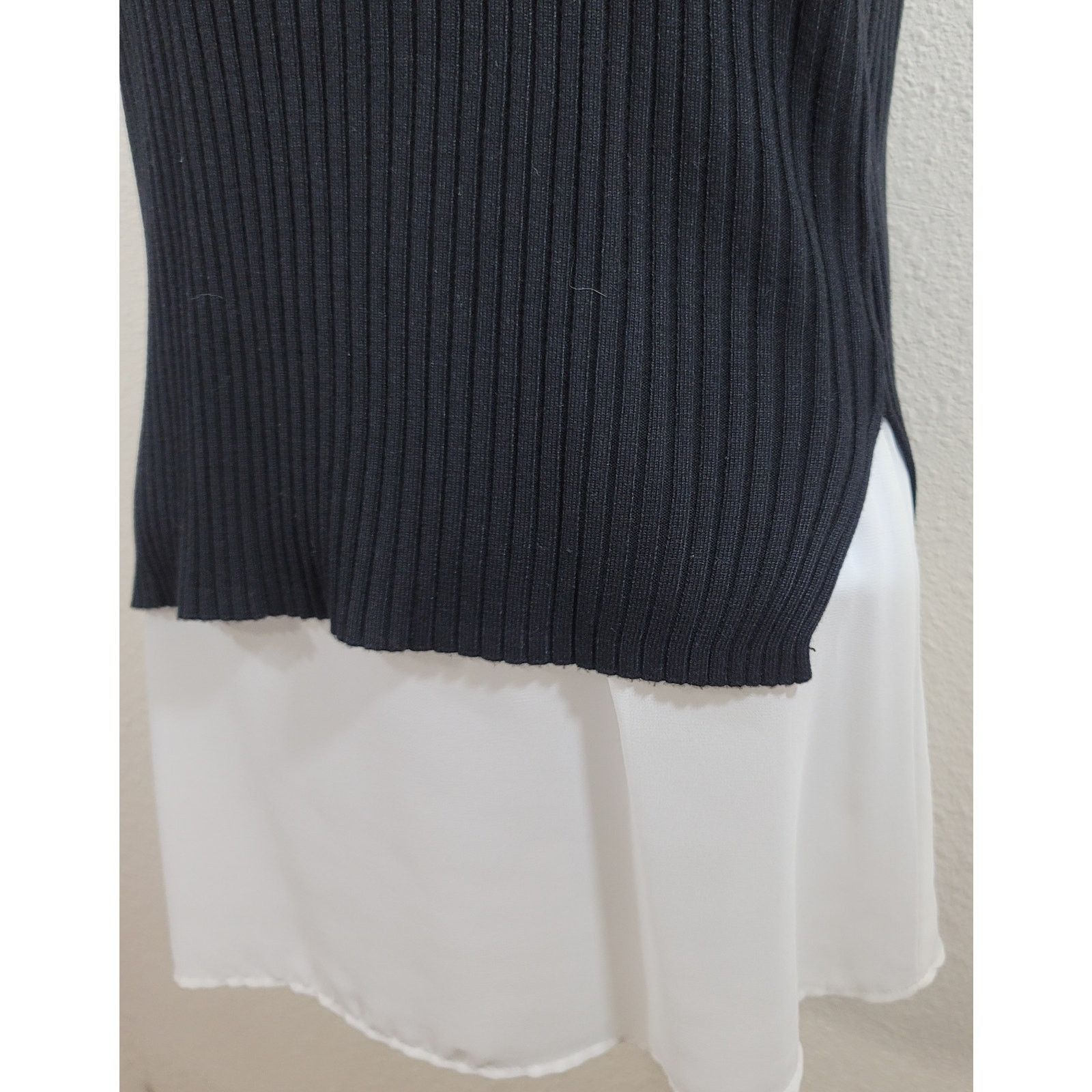 Bar III Bar III Black Ribbed Lined And Layered Sheer Hem Top Medium Size M / US 6-8 / IT 42-44 - 5 Thumbnail