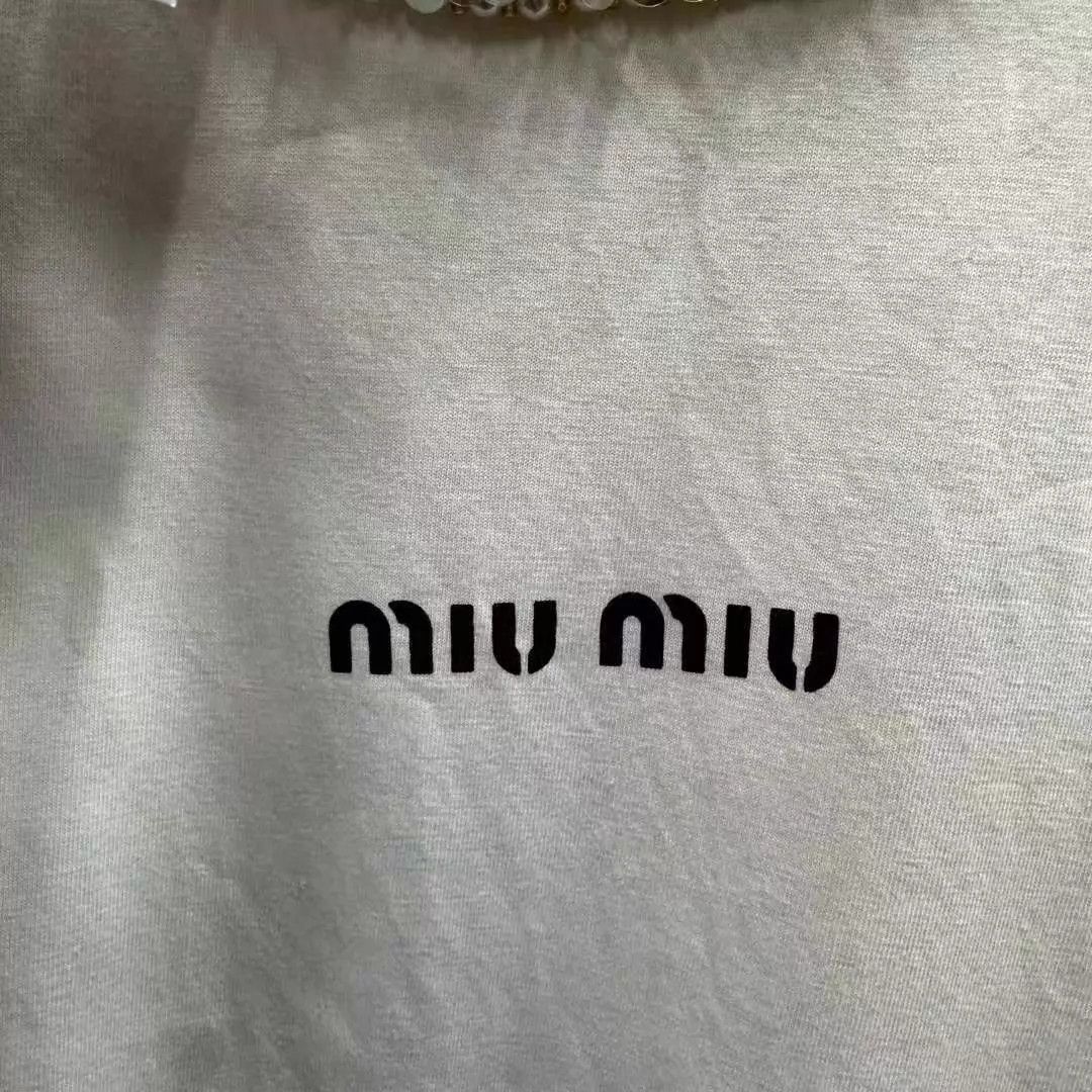 Miu Miu MIU MIU Neckline Crystal Slogan Short Sleeve Tee L 95 NEW Size L / US 10 / IT 46 - 4 Thumbnail