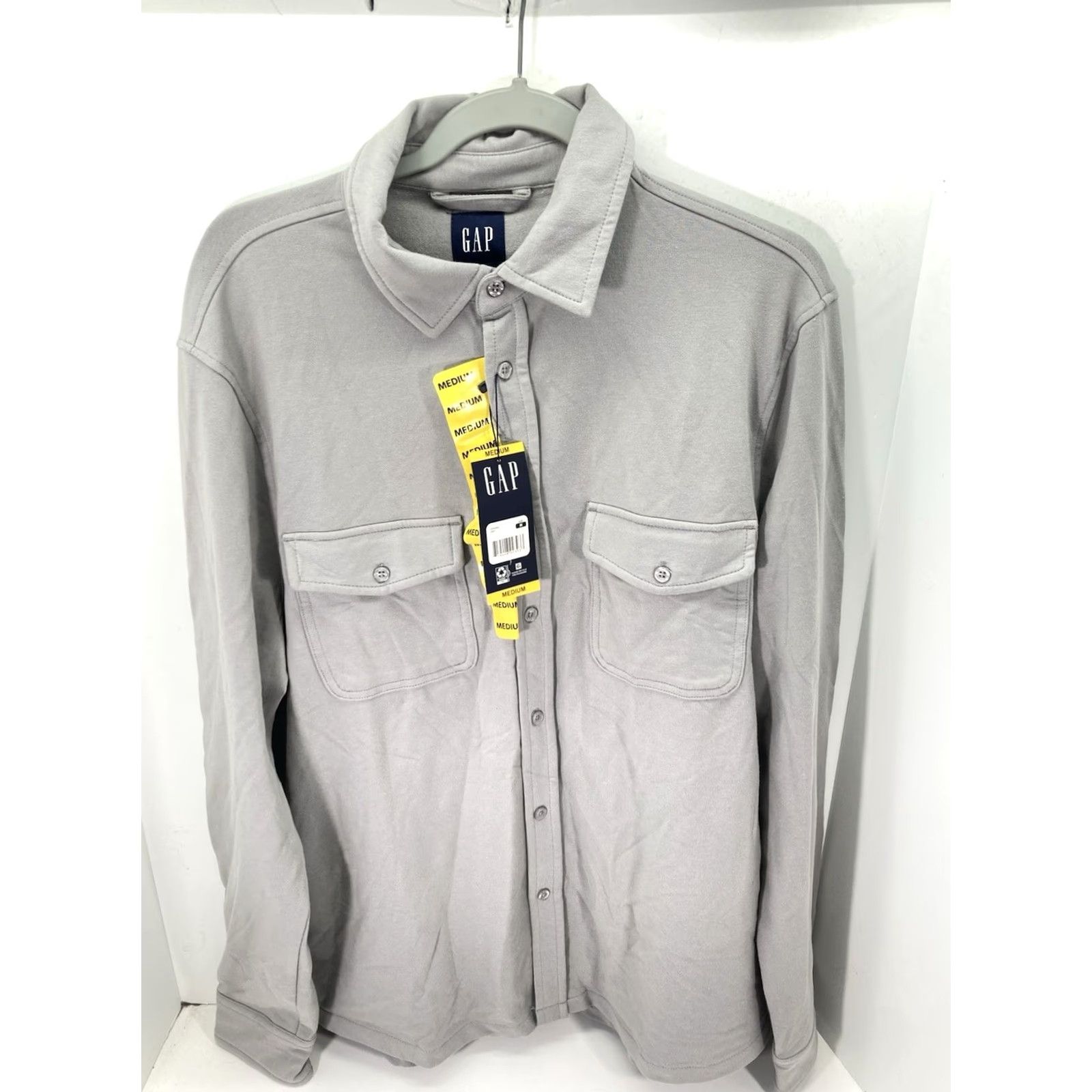 Gap Gap Knit Shirt Men Medium Gray Button Long Sleeve Cotton Blend Stretch NWT Size US M / EU 48-50 / 2 - 2 Thumbnail