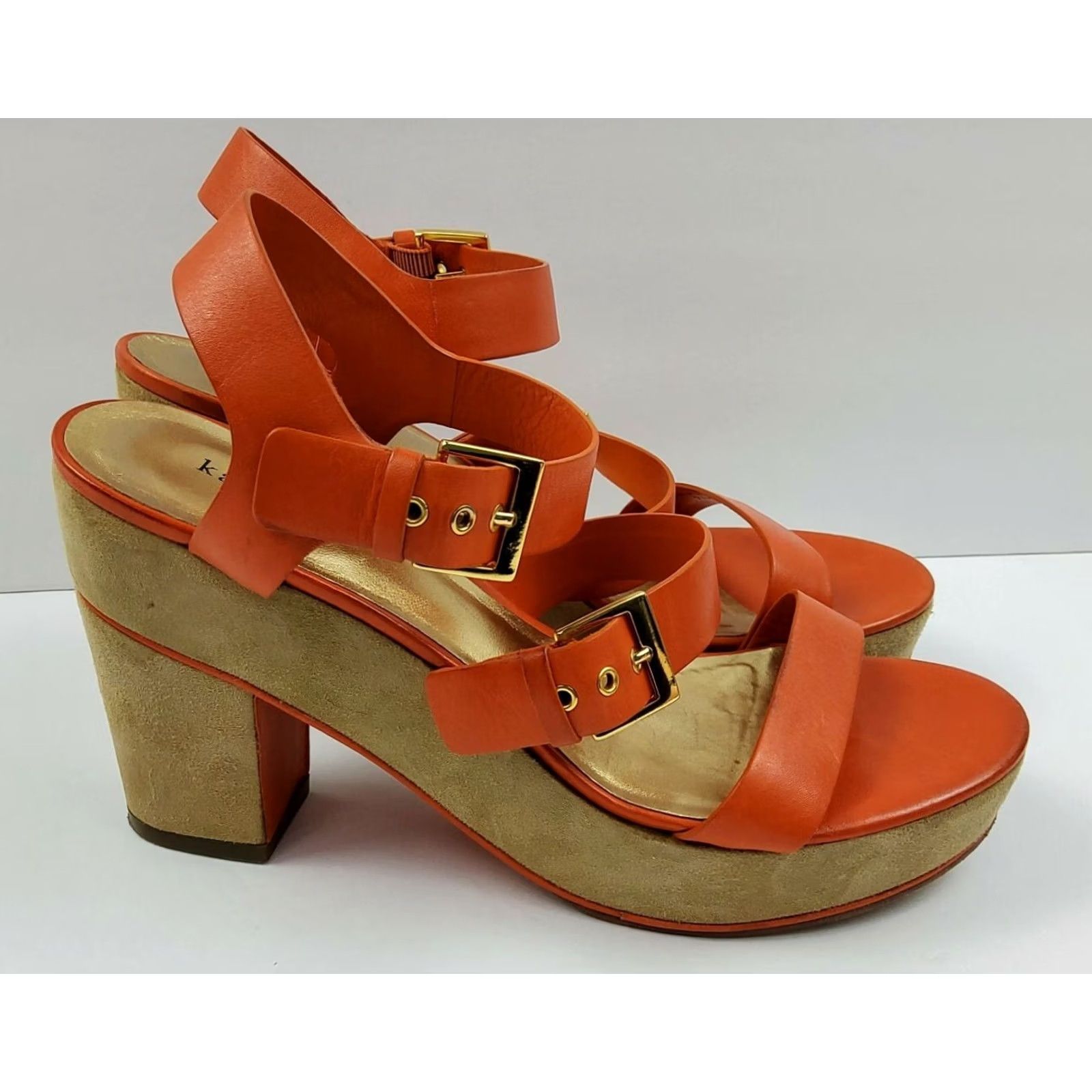 Vintage kate spade new york Leather Strappy Block Heels Sandals Orange Size 7.5 M Womens Size US 8 / IT 38 - 2 Thumbnail