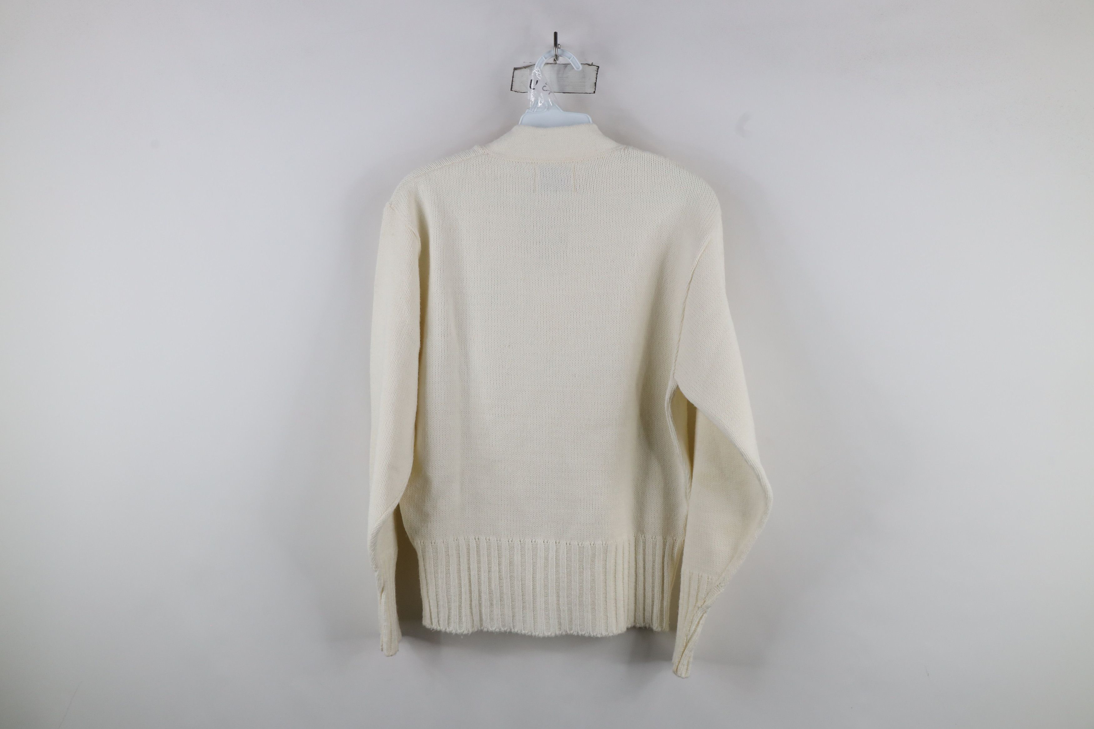 Vintage Vintage 60s 70s Streetwear Letterman Knit Sweater White USA Size US L / EU 52-54 / 3 - 9 Thumbnail