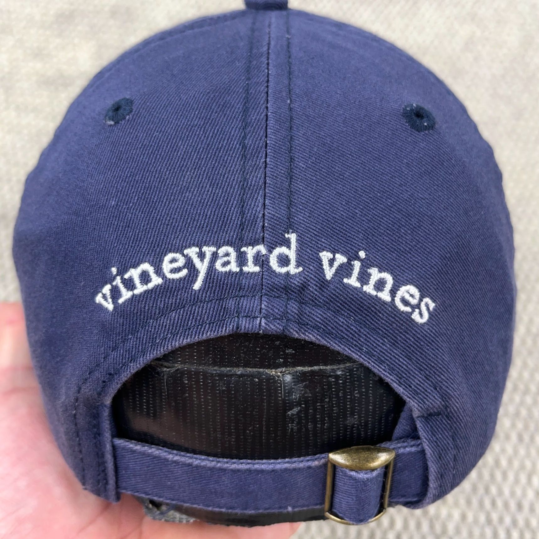 Vineyard Vines Vineyard Vines Hat Cap Strap Back Navy Blue Pink Whale Spell Out Logo Preppy Dad Baseball Cap Men One Size Adjustable Twill Cotton Size ONE SIZE - 5 Thumbnail