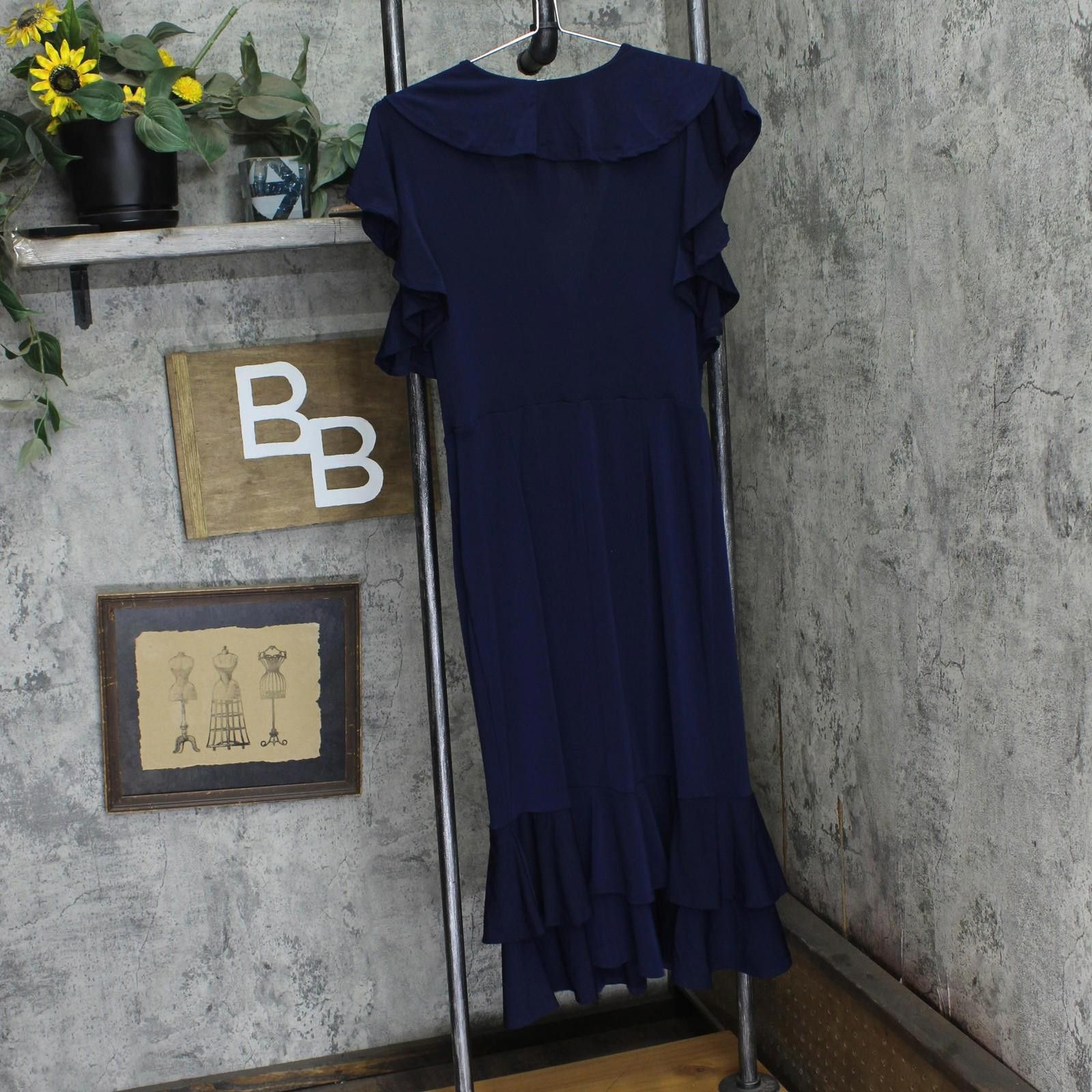 Other Nwt Ny Collection Sleeve Ruffle Midi Dress Navy Blue Pm Size M / US 6-8 / IT 42-44 - 2 Thumbnail