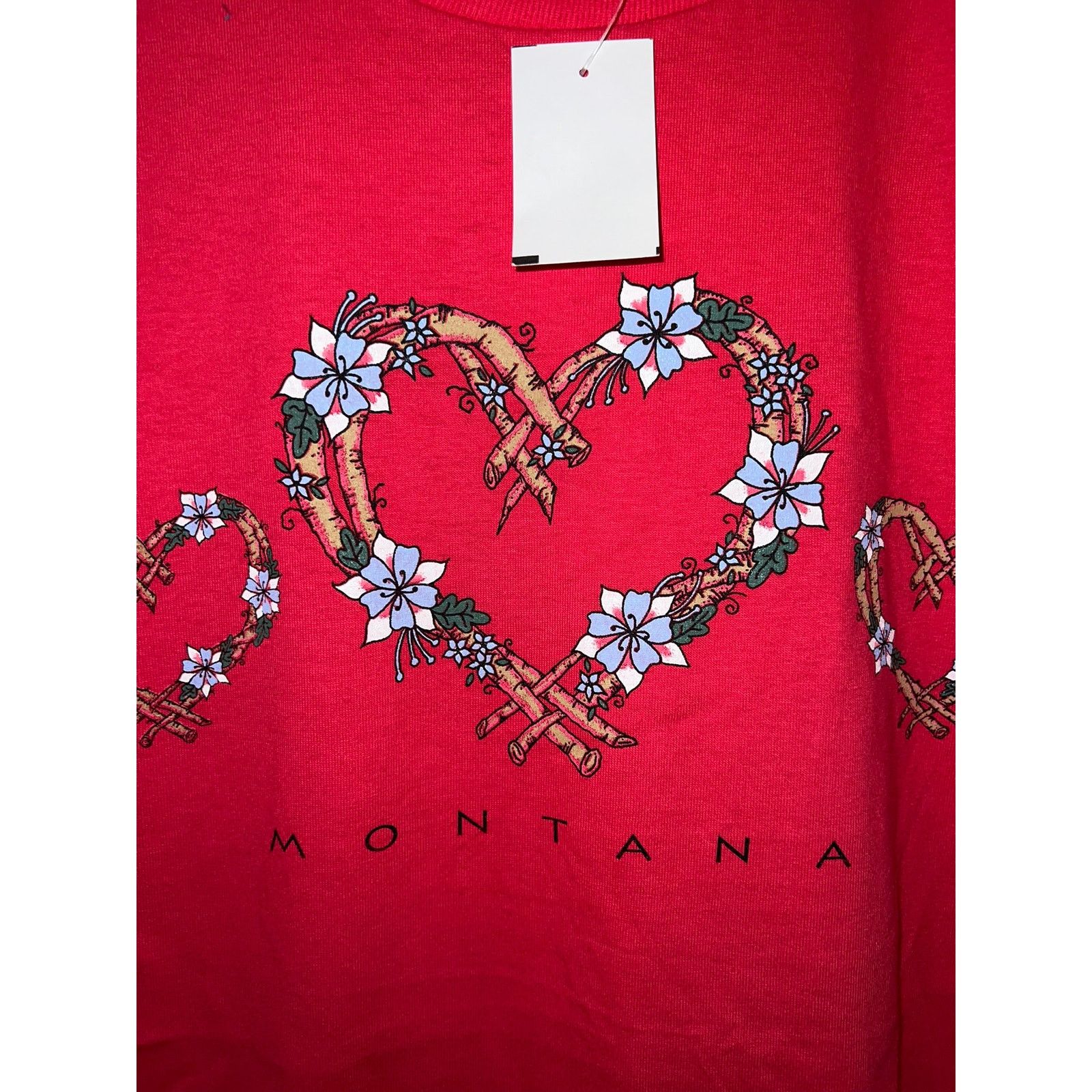 Jerzees Vintage Montana Heart Shirt Tee Bright Red Graphic VTG 90s M Size US M / EU 48-50 / 2 - 3 Thumbnail
