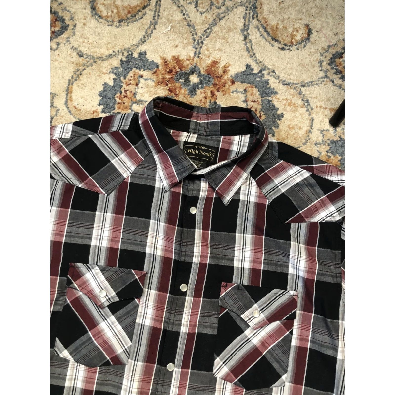 Vintage High Noon Shirt Mens LT Black Red Plaid Western Pearl Snap Short Sleeve Cowboy Size US L / EU 52-54 / 3 - 6 Thumbnail