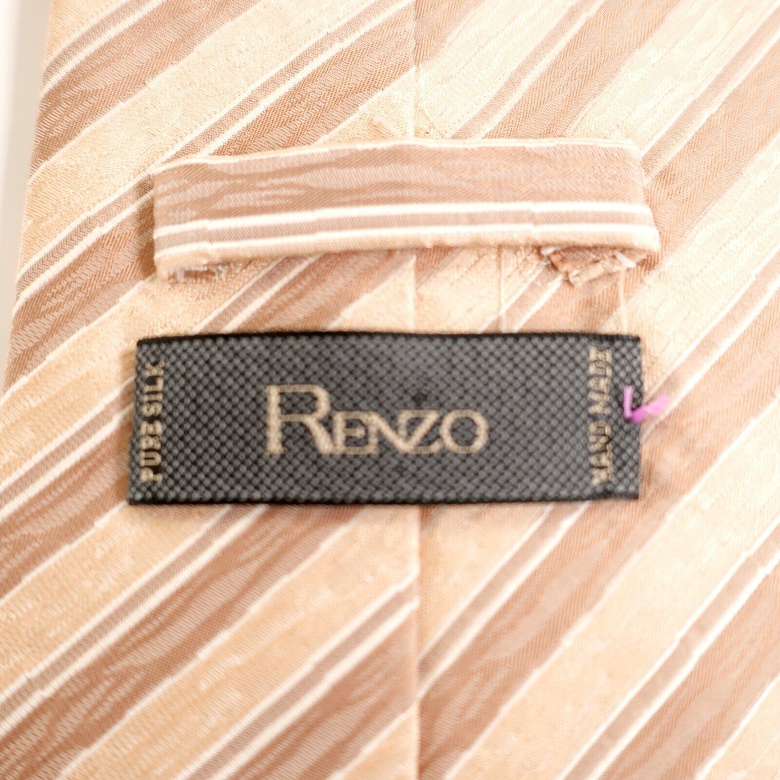 Designer Renzo Tan Woven Long Striped Wide Silk Tie Size ONE SIZE - 3 Thumbnail