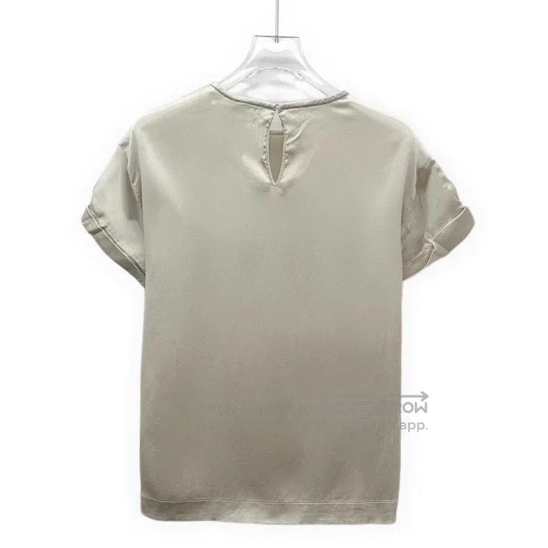 Brunello Cucinelli Brunello Cucinelli Champagne Beaded Round Neck Silk Short Size XS / US 0-2 / IT 36-38 - 2 Thumbnail