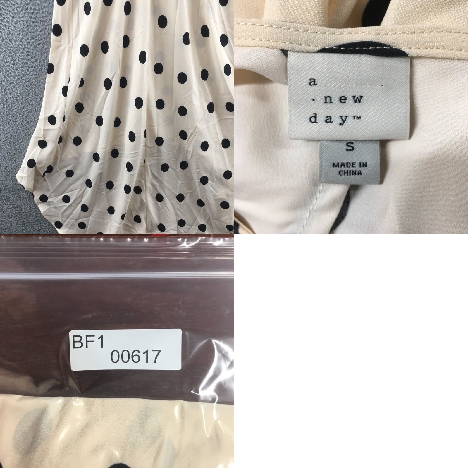 Vintage A New Day Midi A-Line Dress Womens S Beige Polka Dot Ruched Puff Sleeve V-Neck Dress Size S / US 4 / IT 40 - 11 Thumbnail