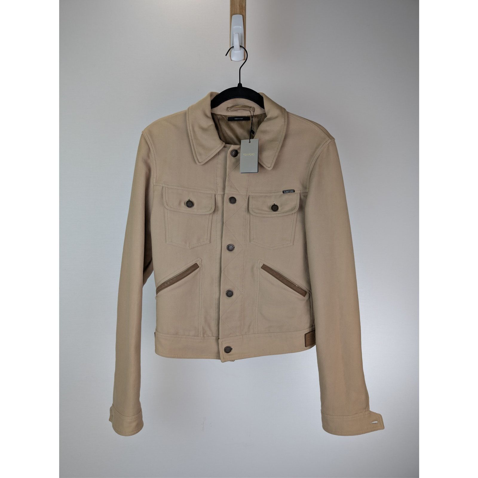 Tom Ford o1rshd1 Stretch Cotton Trucker Jacket in Beige Size US M / EU 48-50 / 2 - 2 Thumbnail