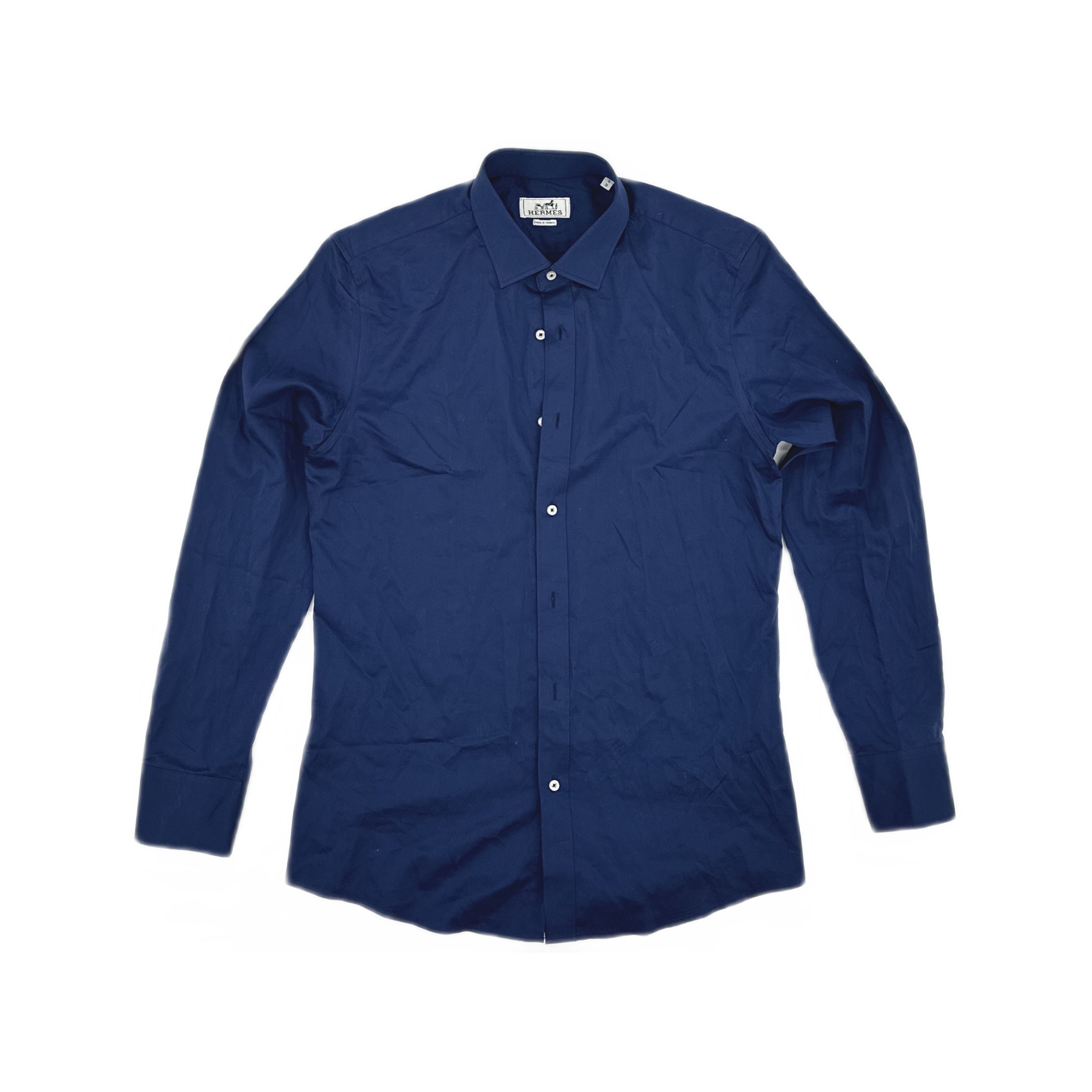 Hermes Hermès Solid Blue Button Up Shirt Size M Size US M / EU 48-50 / 2 - 1 Thumbnail