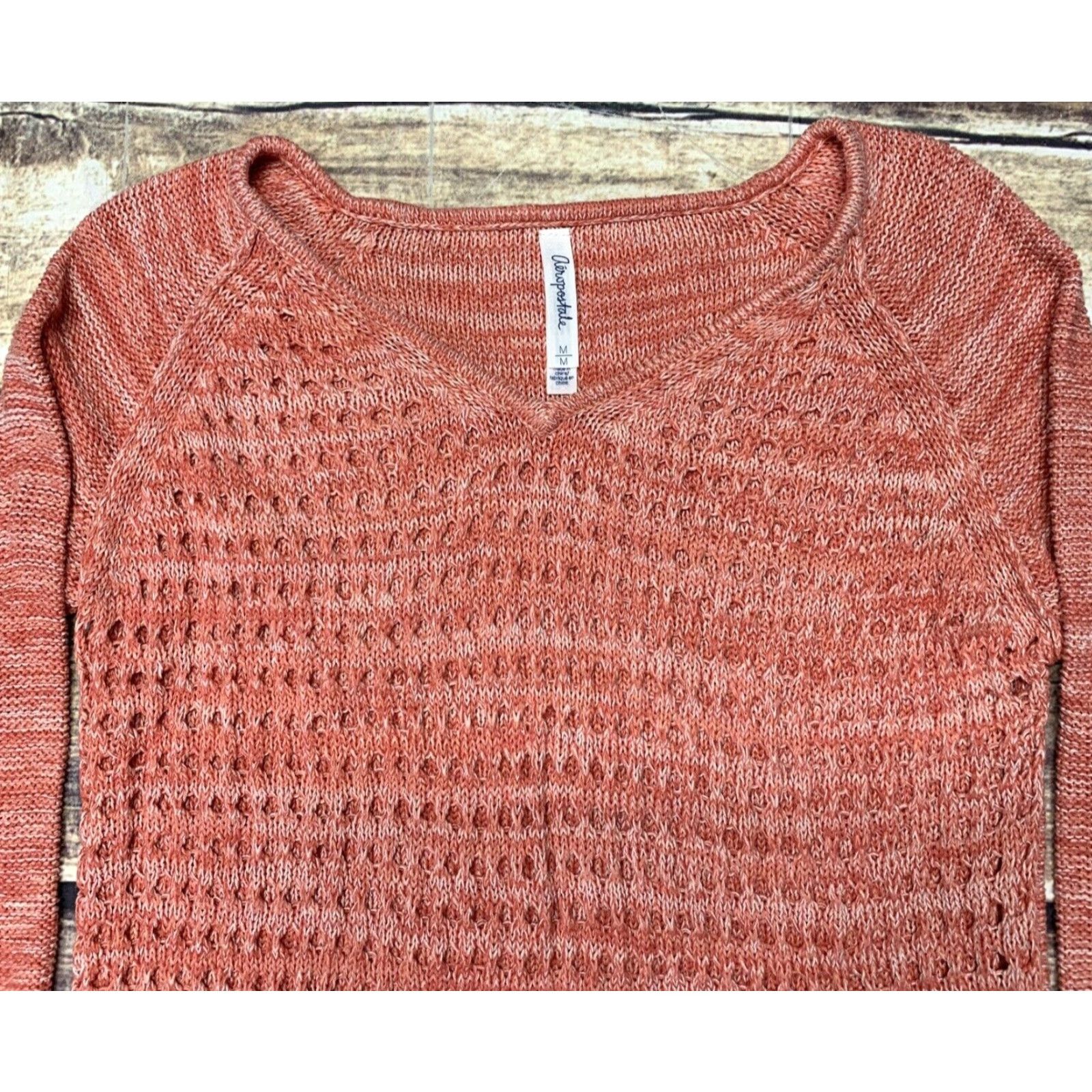 Aeropostale Aeropostale Pullover Sweater Women M Peachy Pink White Open Holes Front Design Size M / US 6-8 / IT 42-44 - 6 Thumbnail