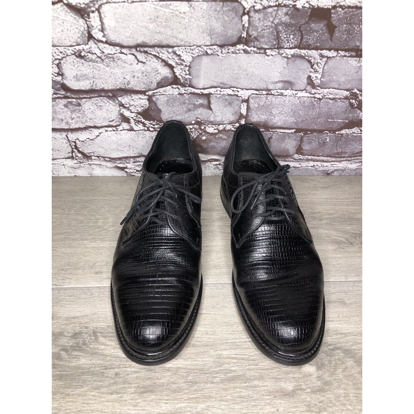 Other Monaco Goodyear Welt Black Leather Croc Oxfords Dress Shoes Size US 10.5 / EU 43-44 - 2 Thumbnail