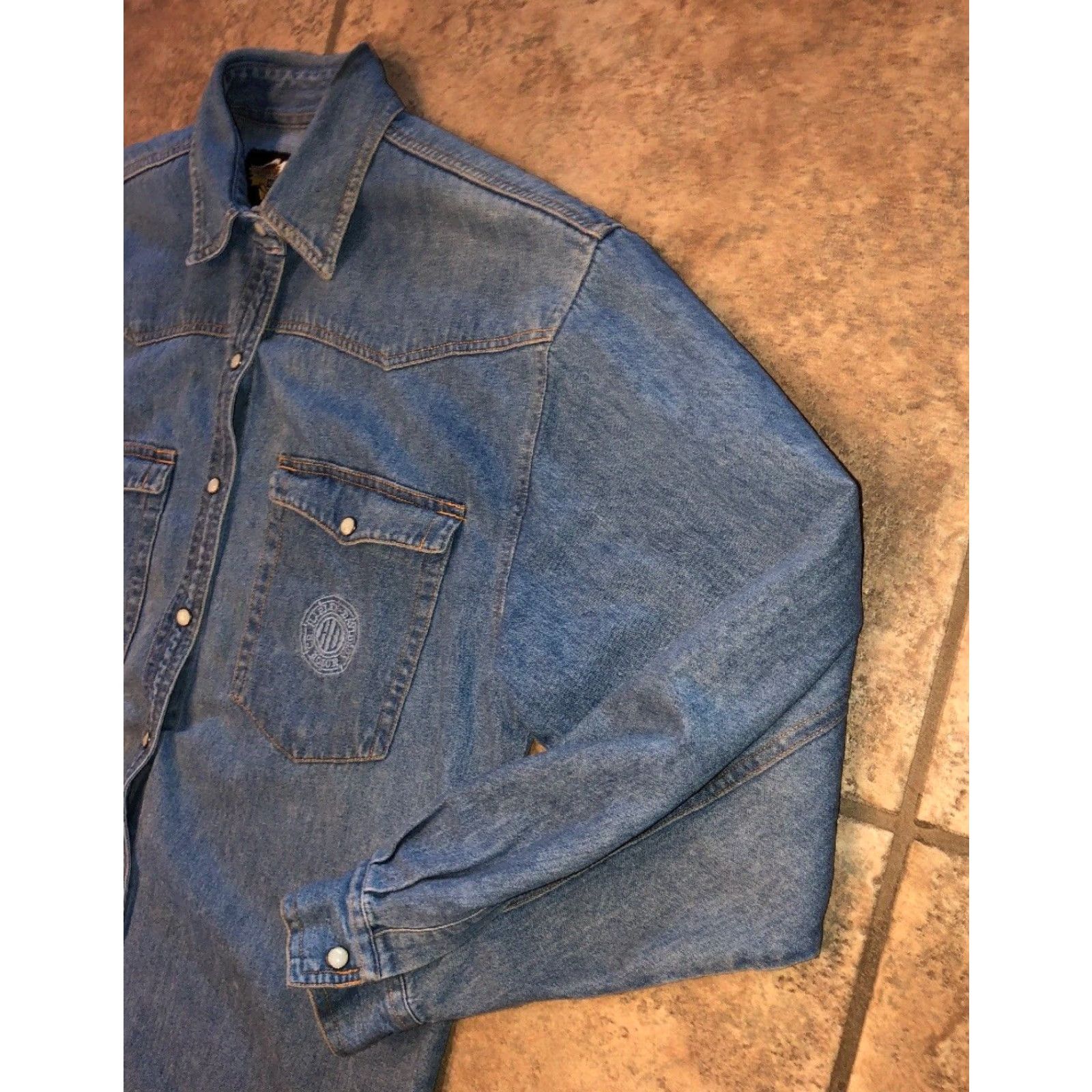 Harley Davidson VINTAGE Harley Davidson Women's Casual Shirt Cotton Blue Size M Snap Button Front Size M / US 6-8 / IT 42-44 - 2 Thumbnail