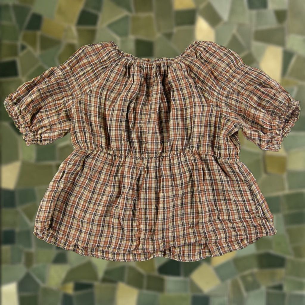 Old Navy Old Navy Blouse 2XL Tall Shirt Womens Tunic Off Shoulder Plaid 100% Cotton Brown Peasant 90s? Size XXL / US 16-18 / IT 52-54 - 1 Thumbnail