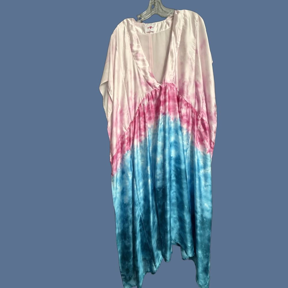 BuddyLove Buddy Love Dress Womens Small Multicolor Tie Dye Satin Kaftan Maxi Boho Size S / US 4 / IT 40 - 1 Thumbnail