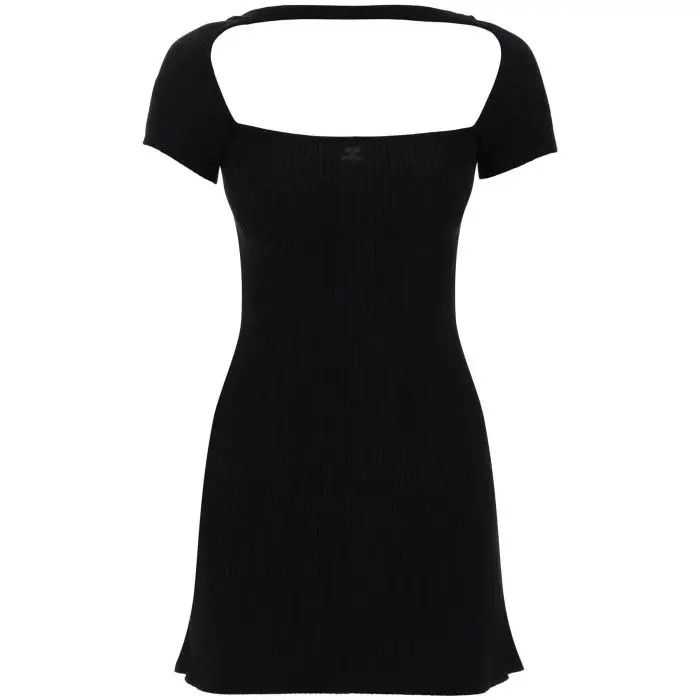 image of Courreges O1S22I1N0424 Hyperbole Mini Ribbed Jersey Dress In Black, Women's (Size Large)