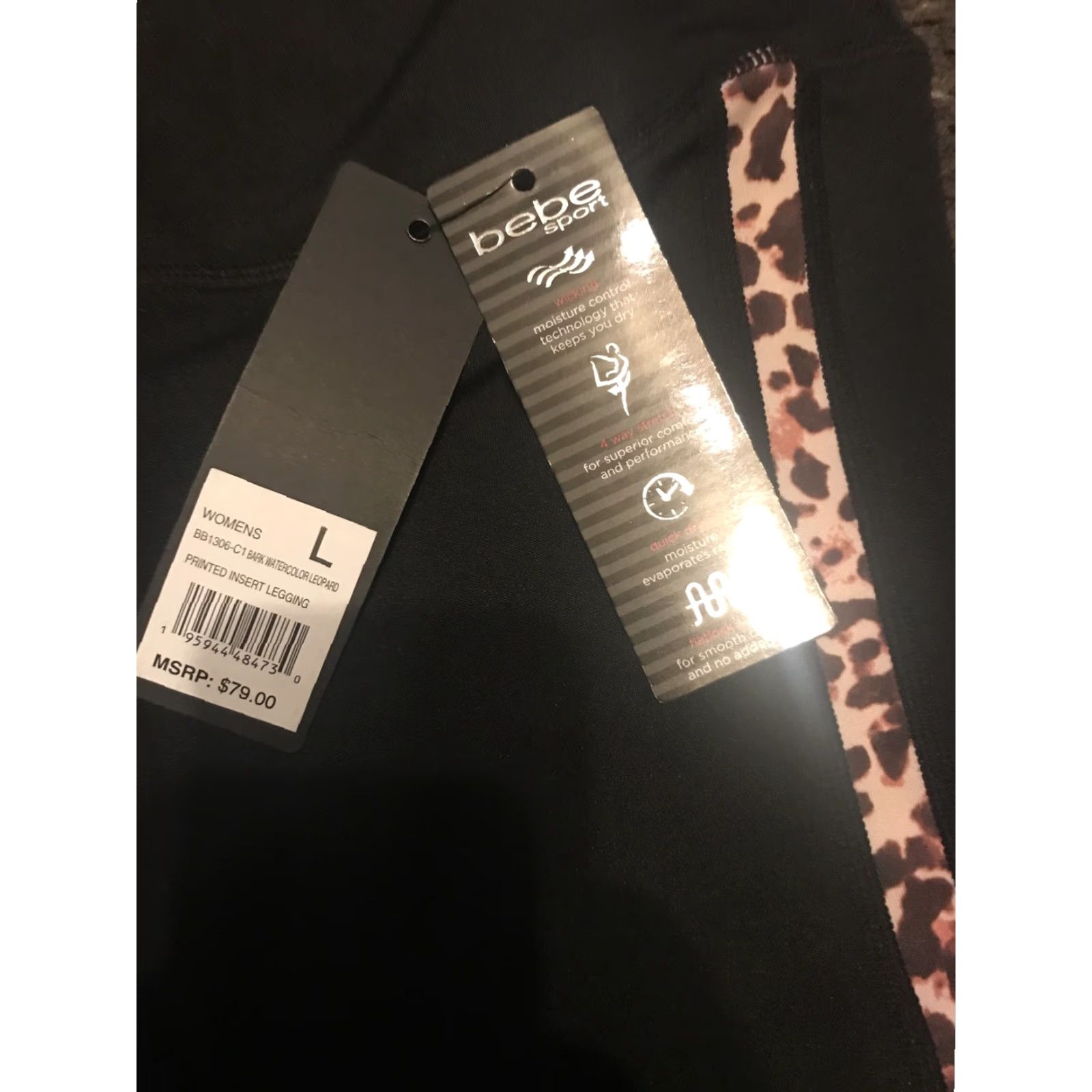 Bebe NWT BEBE SPORT Logo Printed Insert Leggings Women’s Large Black Nylon Polyester Spandex Slimming Stretch Activewear Casual Travel 90s? Size 36" / US 14 / IT 50 - 2 Thumbnail