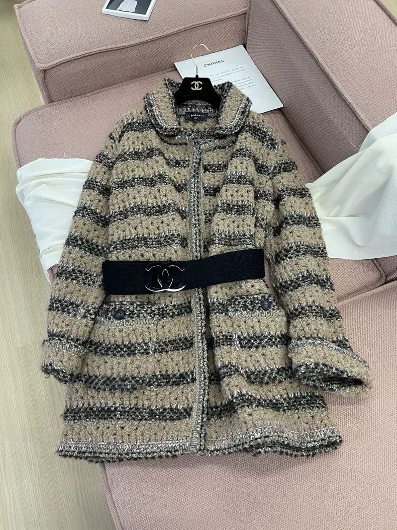 Chanel Chanel Striped color-blocked knitted tie-up jacket Size S / US 4 / IT 40 - 1 Thumbnail