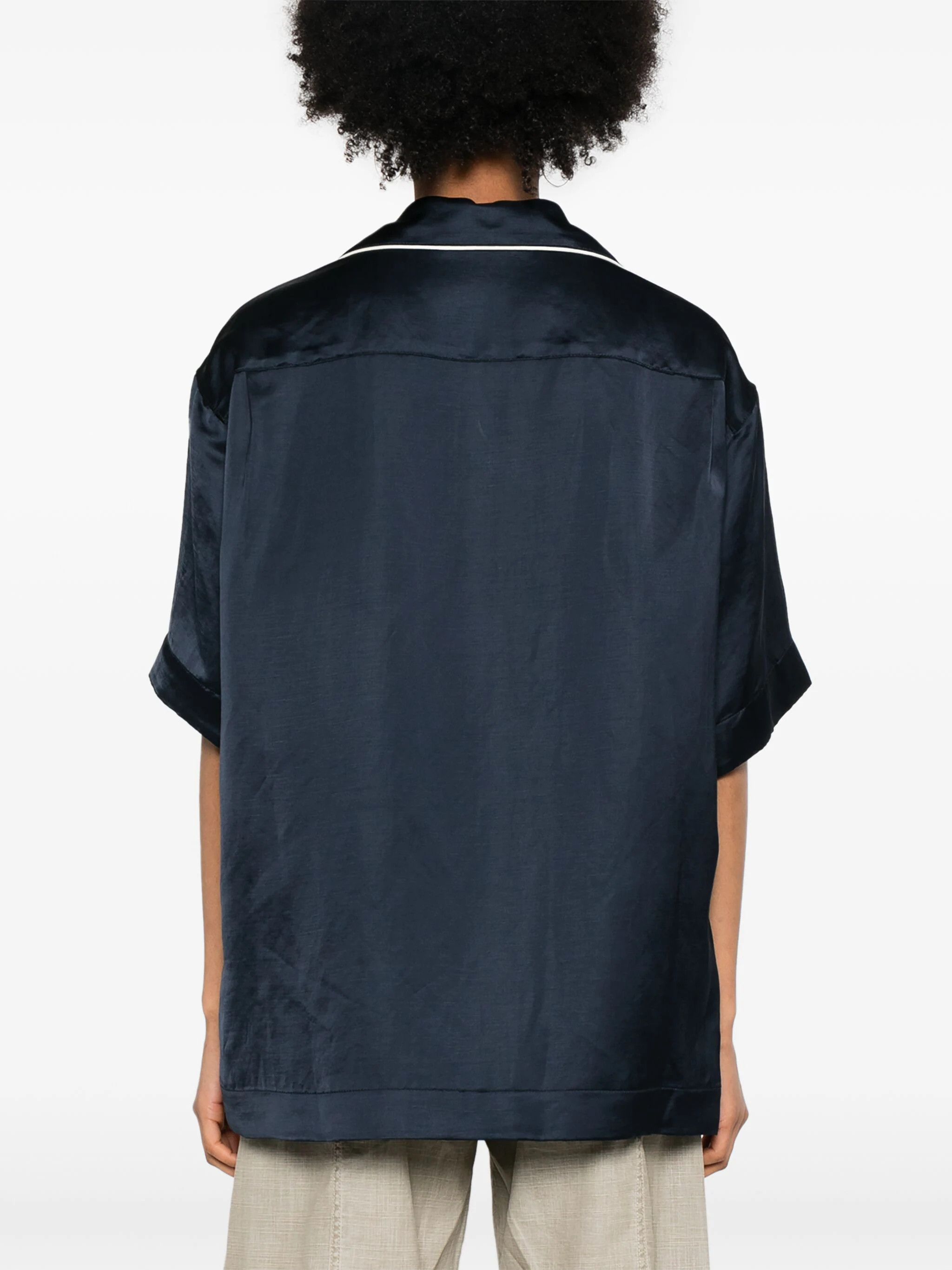 Palm Angels size XS (38) - PALM ANGELS MONOGRAM SATIN BOWLING SHIRT Navy Size XS / US 0-2 / IT 36-38 - 3 Thumbnail