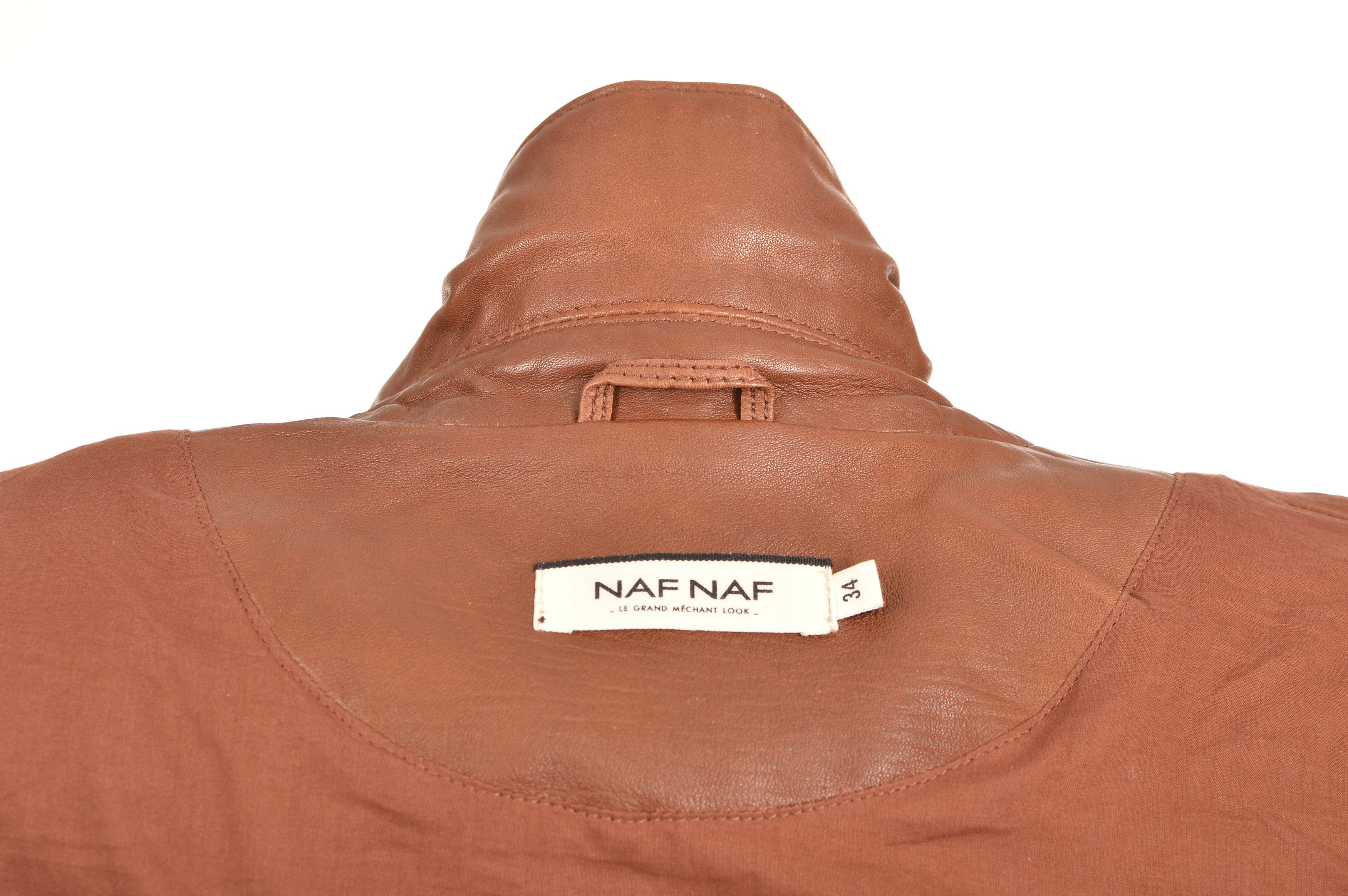 Vintage Naf Naf Womens Brown Leather Biker Jacket Size XXS / US 00 / IT 34 - 12 Thumbnail