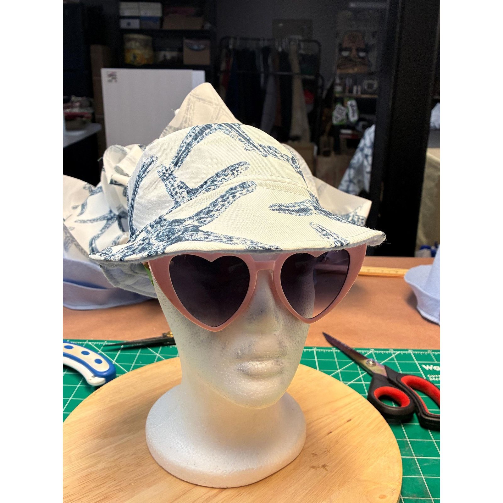 Other Upcycled Bucket Hat — Navy & White Starfish Print, Size ONE SIZE - 9 Thumbnail