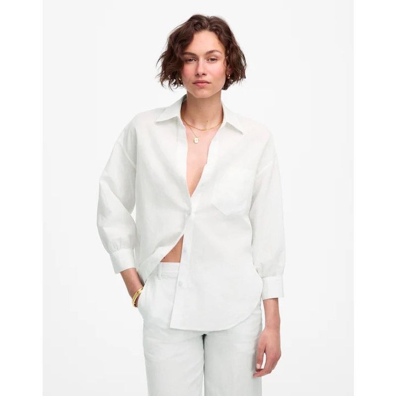 Madewell NWT Madewell Shirred Button-Up Shirt in Linen-Cotton Size M Size M / US 6-8 / IT 42-44 - 1 Thumbnail