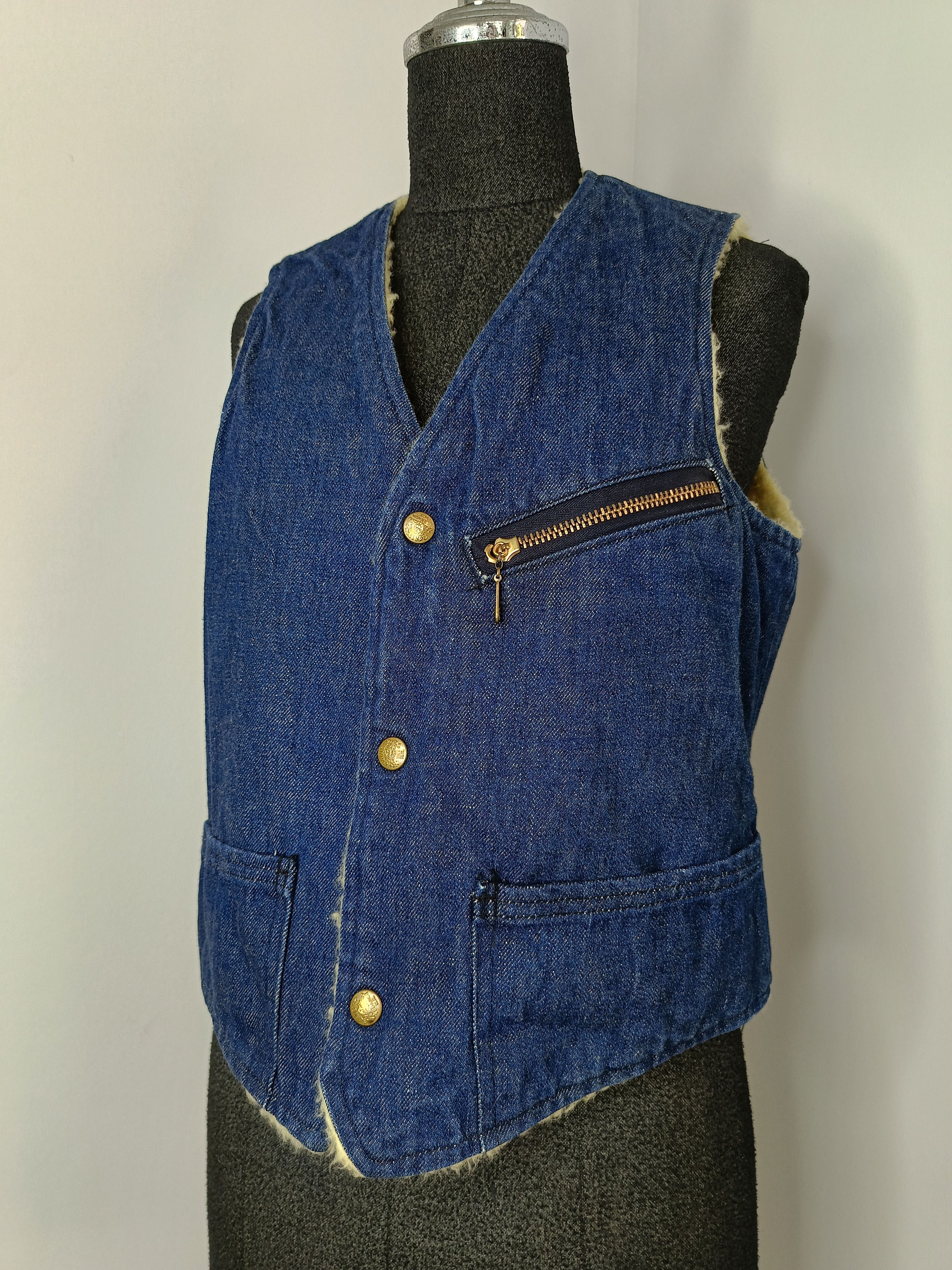 image of Made In USA Carter Watch The Wear Denim Reversible Sherpa 60S 70's Vest, Men's (Size XS)