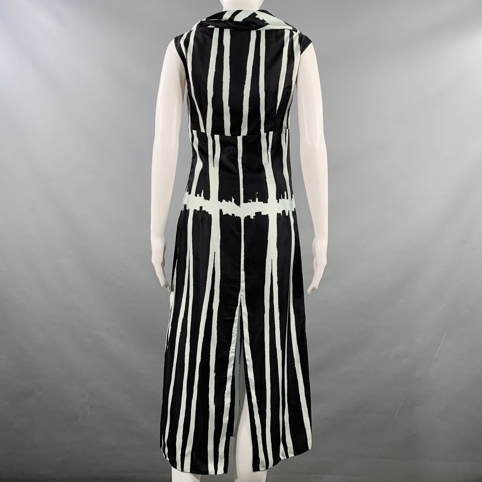 Miu Miu MIU MIU 4 Black Light Blue Silk Stripe Cowl Collar Dress Size S / US 4 / IT 40 - 3 Thumbnail